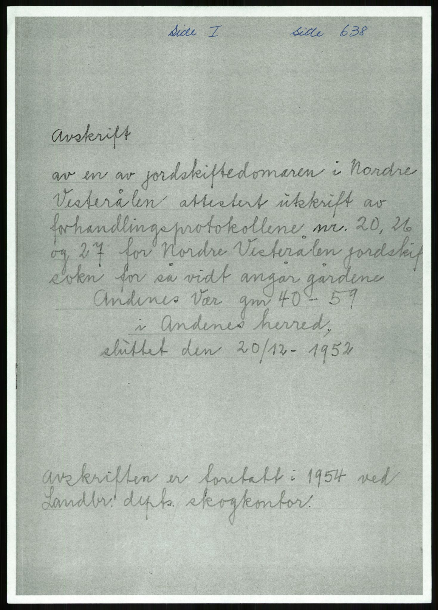 Direktoratet for statens skoger, RA/S-1600/2/E/Eg/L0003: Arkivliste for 10.11-serien. Nord-Trøndelag til Finnmark fylke. Mappenr. 926 - 1505, 1957-1992, p. 437