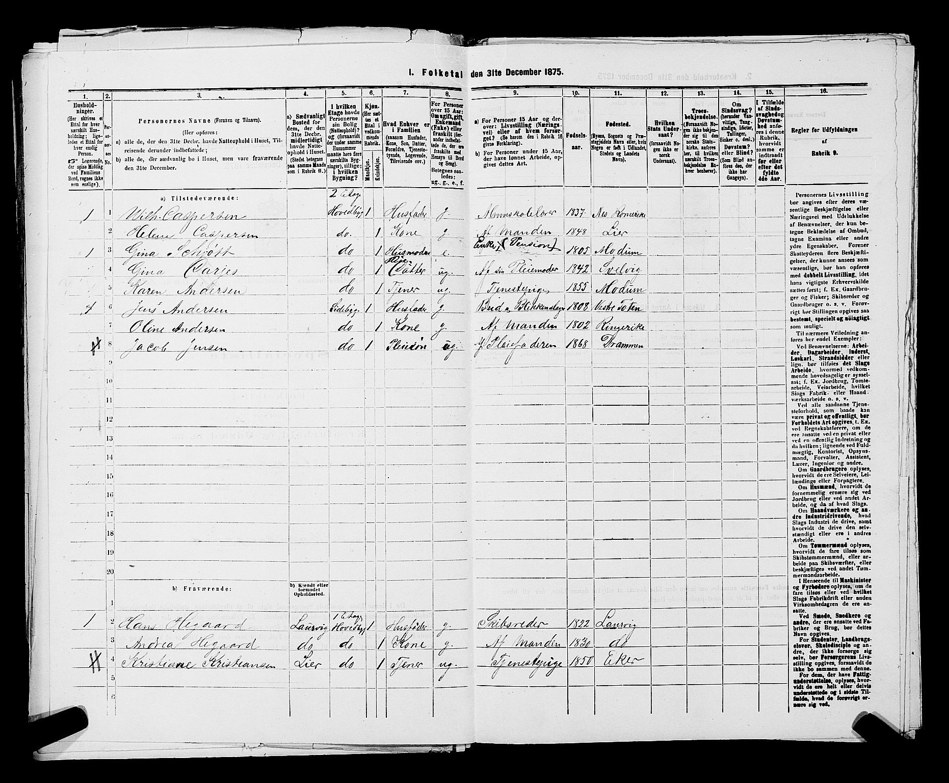 SAKO, 1875 census for 0602 Drammen, 1875, p. 2908