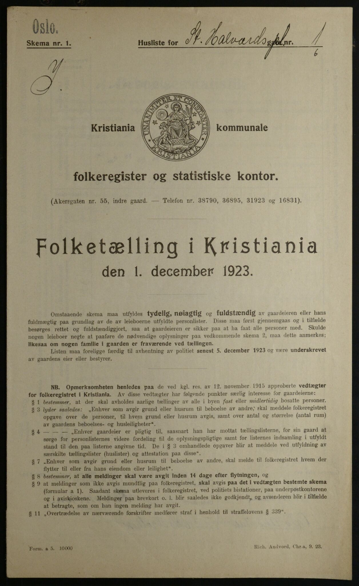 OBA, Municipal Census 1923 for Kristiania, 1923, p. 97193
