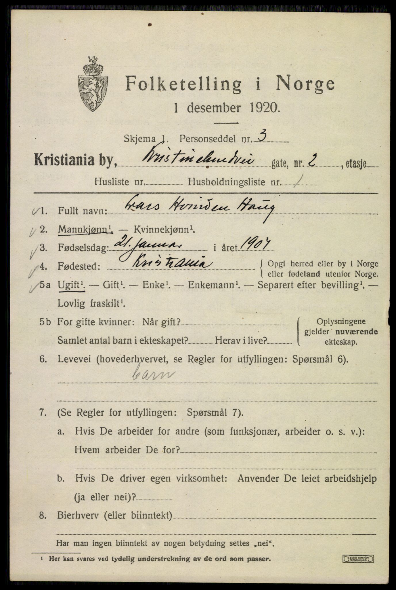 SAO, 1920 census for Kristiania, 1920, p. 353027