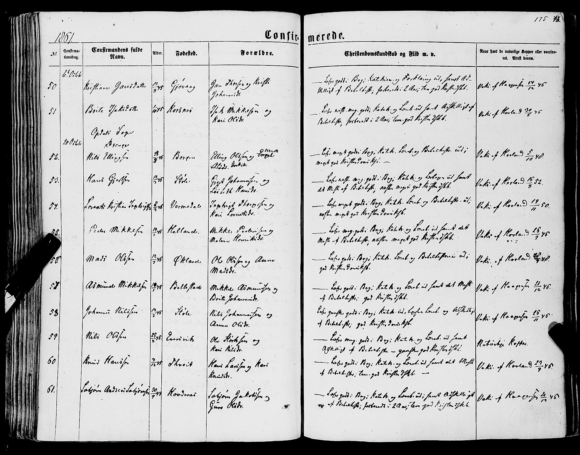 Tysnes sokneprestembete, SAB/A-78601/H/Haa: Parish register (official) no. A 11, 1860-1871, p. 175