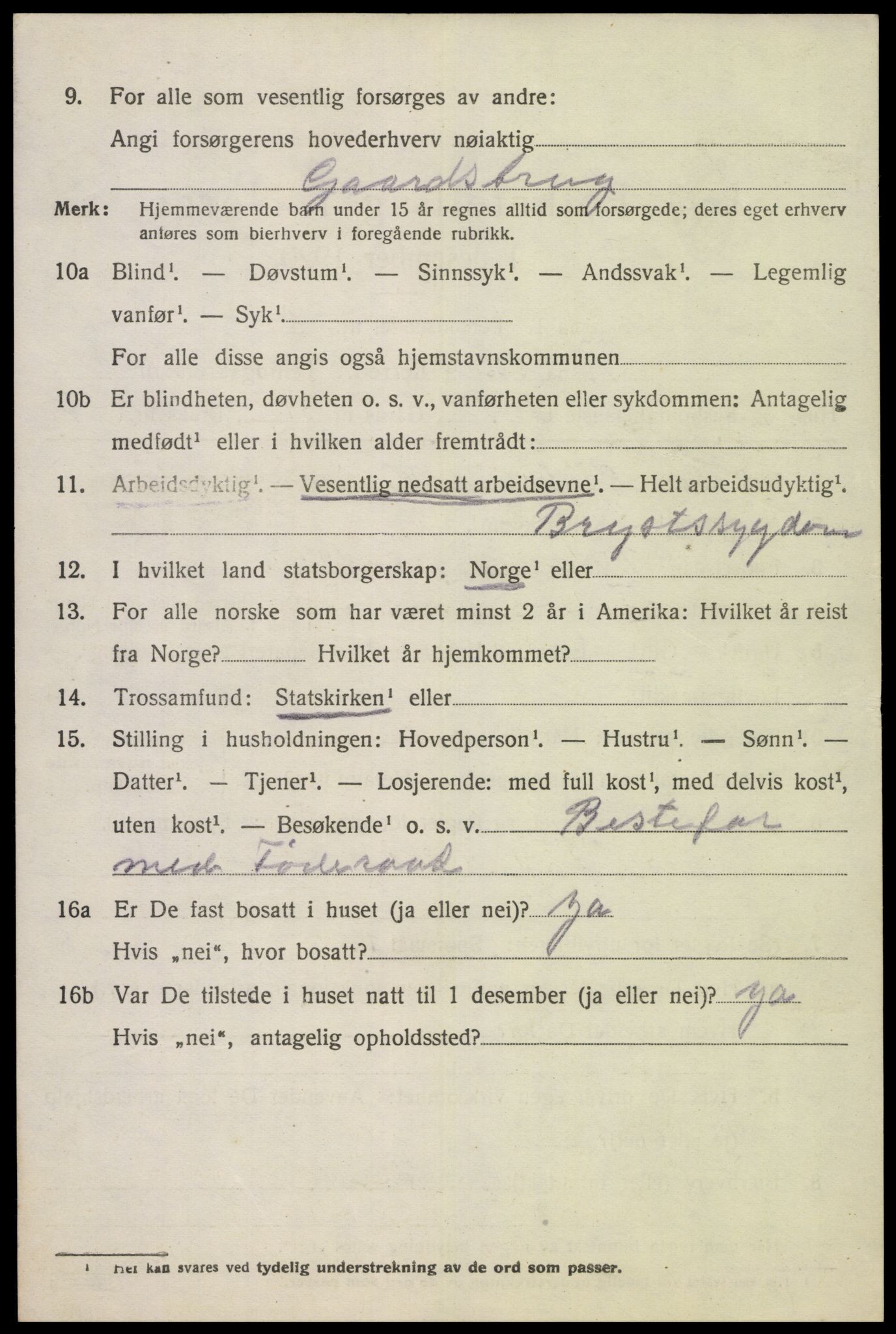 SAK, 1920 census for Tonstad, 1920, p. 343