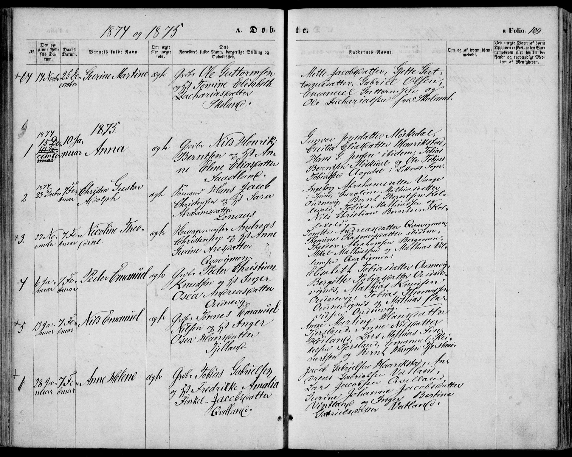 Lyngdal sokneprestkontor, SAK/1111-0029/F/Fa/Fac/L0010: Parish register (official) no. A 10, 1865-1878, p. 109