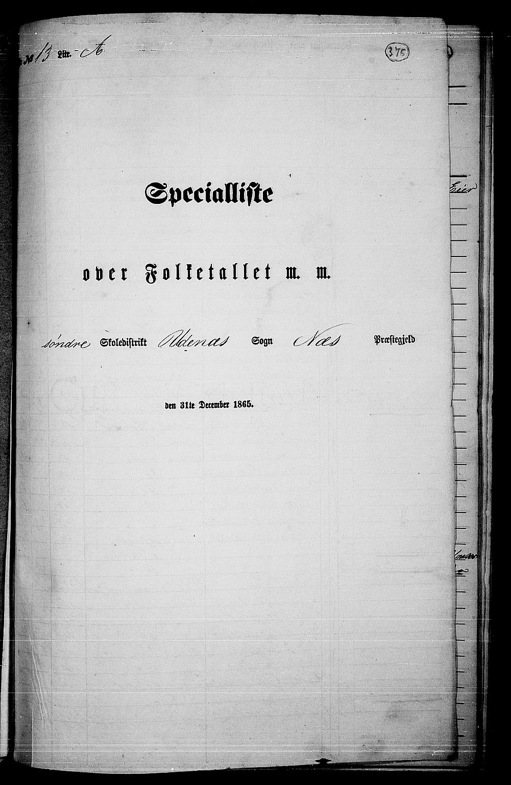 RA, 1865 census for Nes, 1865, p. 341