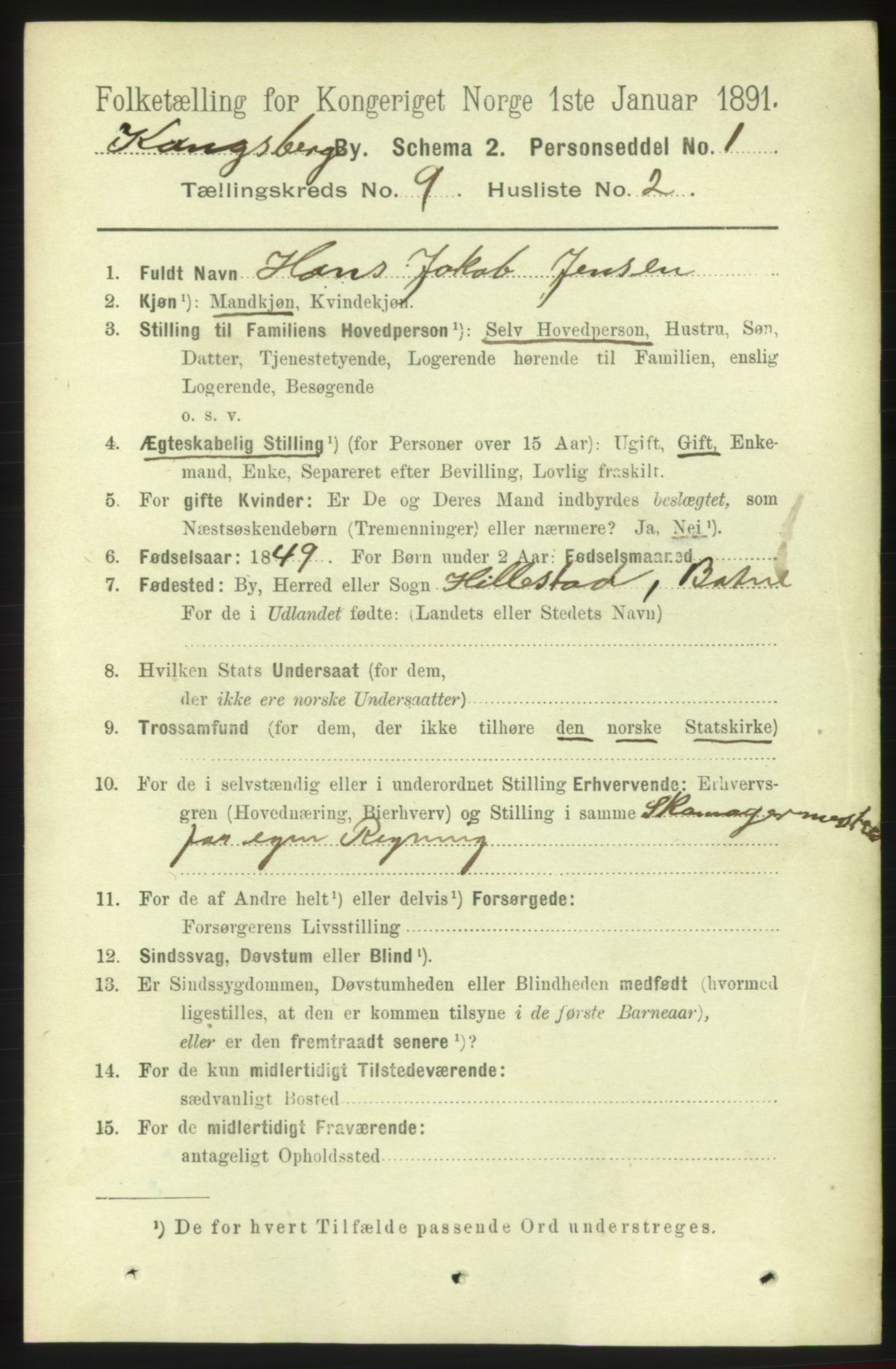 RA, 1891 census for 0604 Kongsberg, 1891, p. 6050