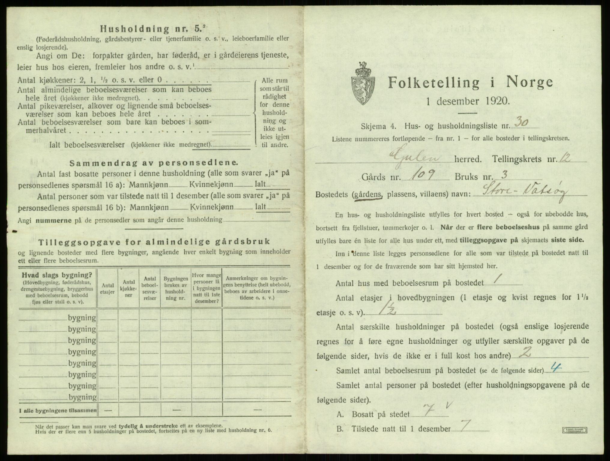 SAB, 1920 census for Gulen, 1920, p. 817