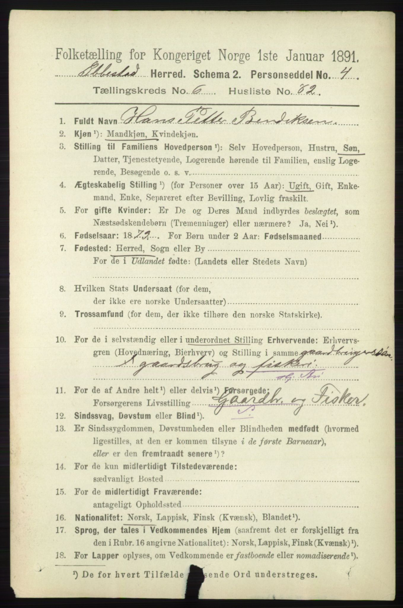 RA, 1891 census for 1917 Ibestad, 1891, p. 4044