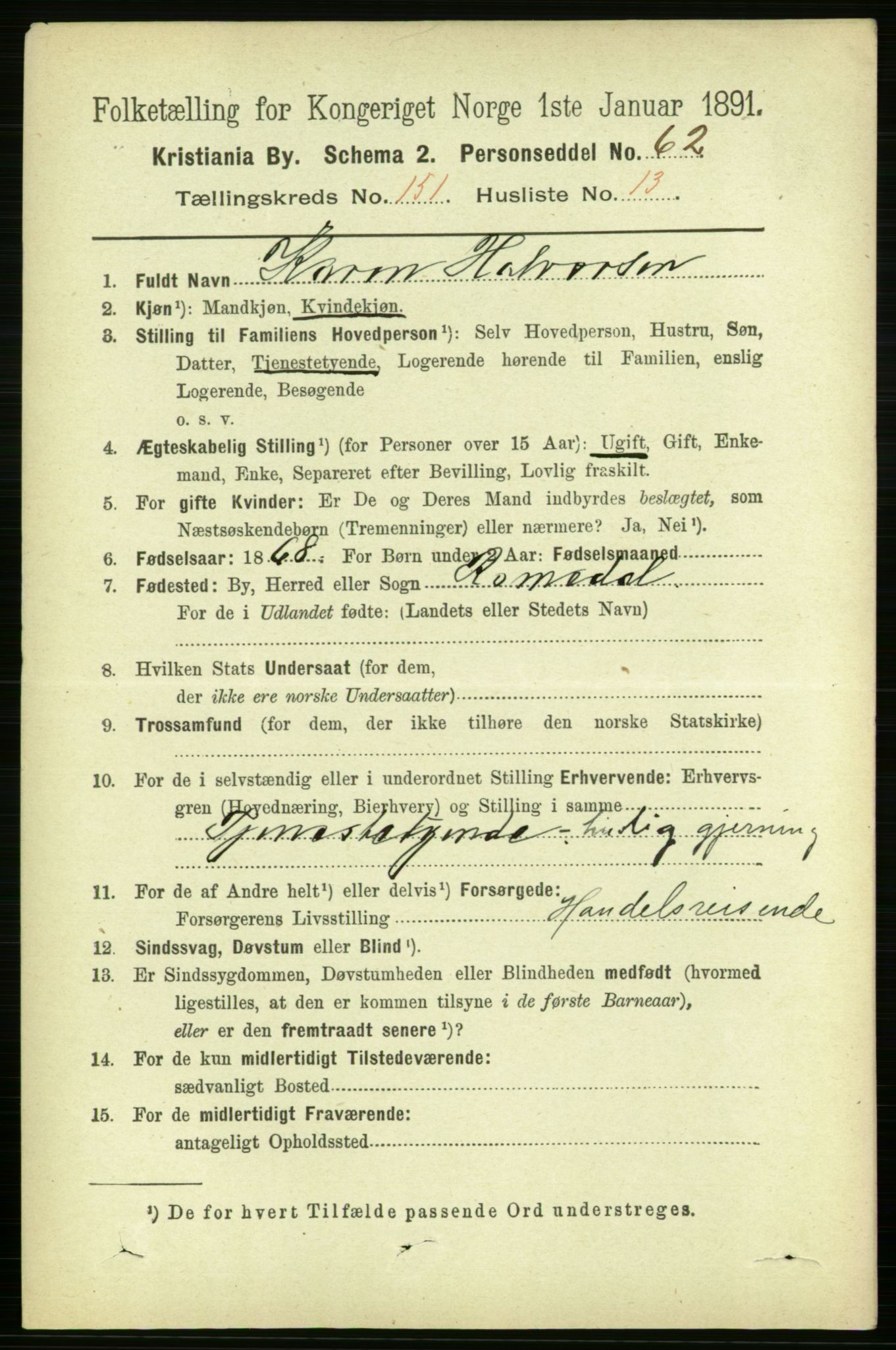RA, 1891 census for 0301 Kristiania, 1891, p. 84663