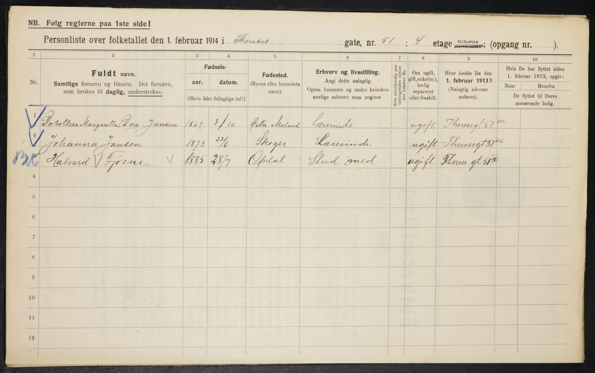 OBA, Municipal Census 1914 for Kristiania, 1914, p. 109675