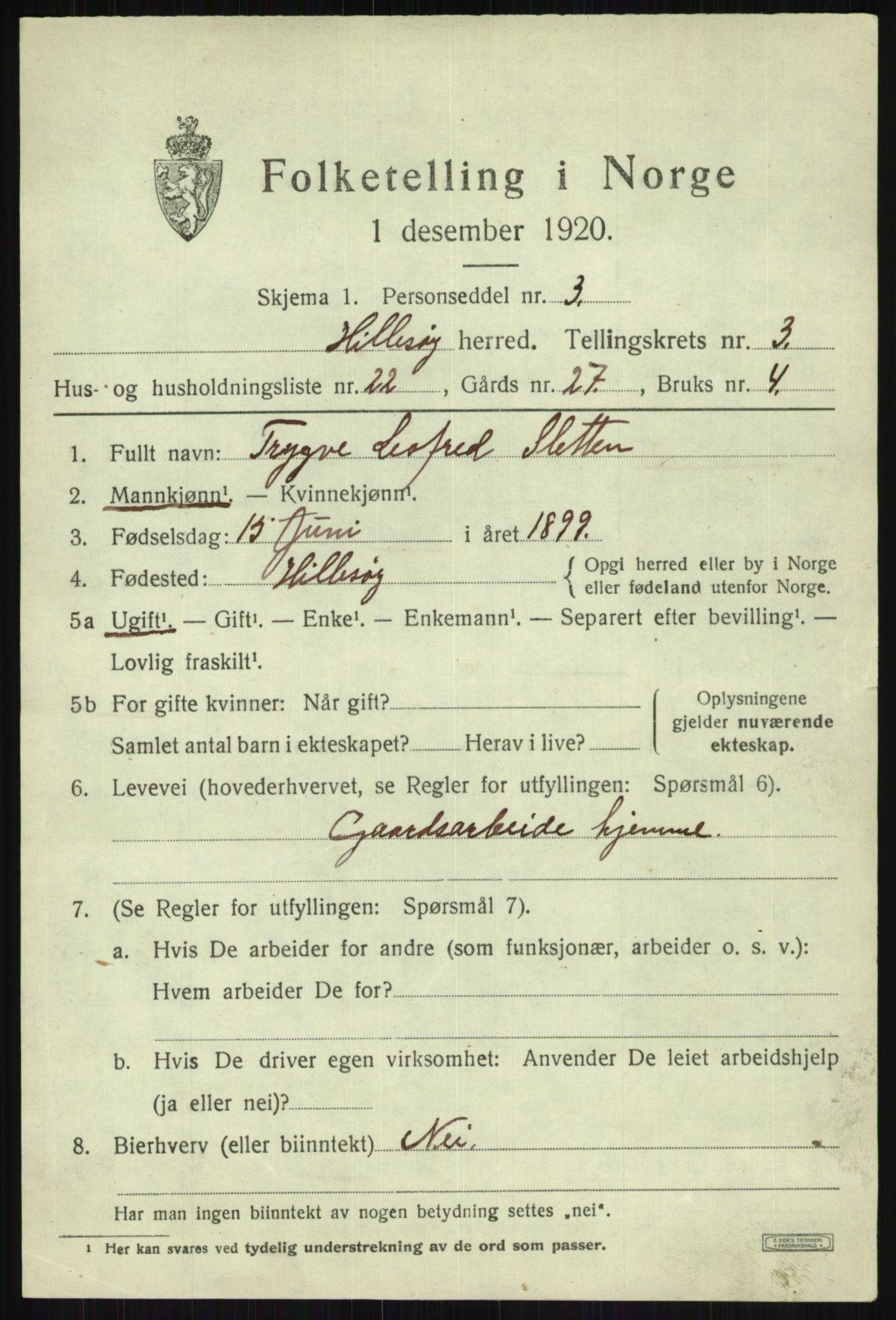 SATØ, 1920 census for Hillesøy, 1920, p. 1917