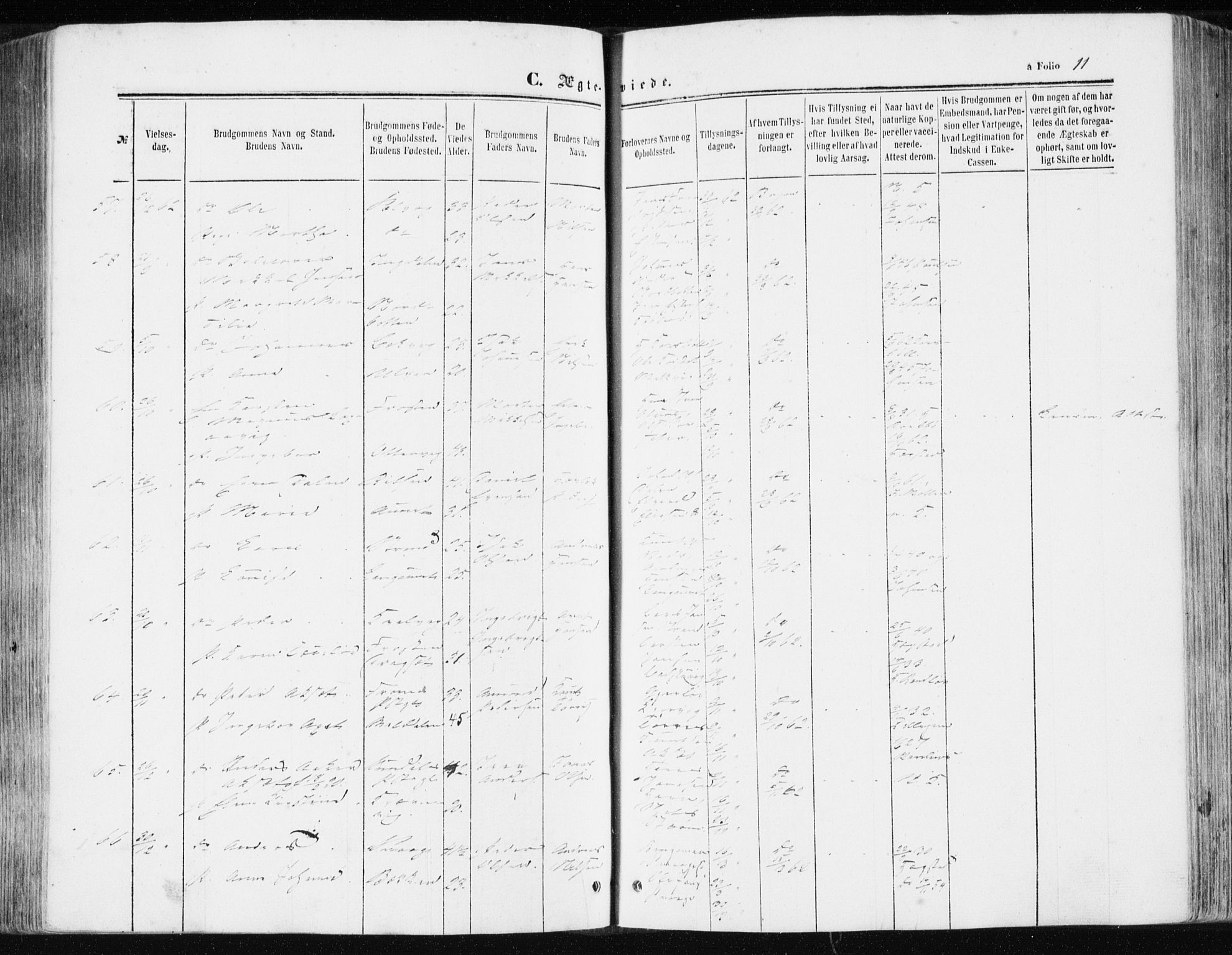 Ministerialprotokoller, klokkerbøker og fødselsregistre - Sør-Trøndelag, SAT/A-1456/634/L0531: Parish register (official) no. 634A07, 1861-1870, p. 11