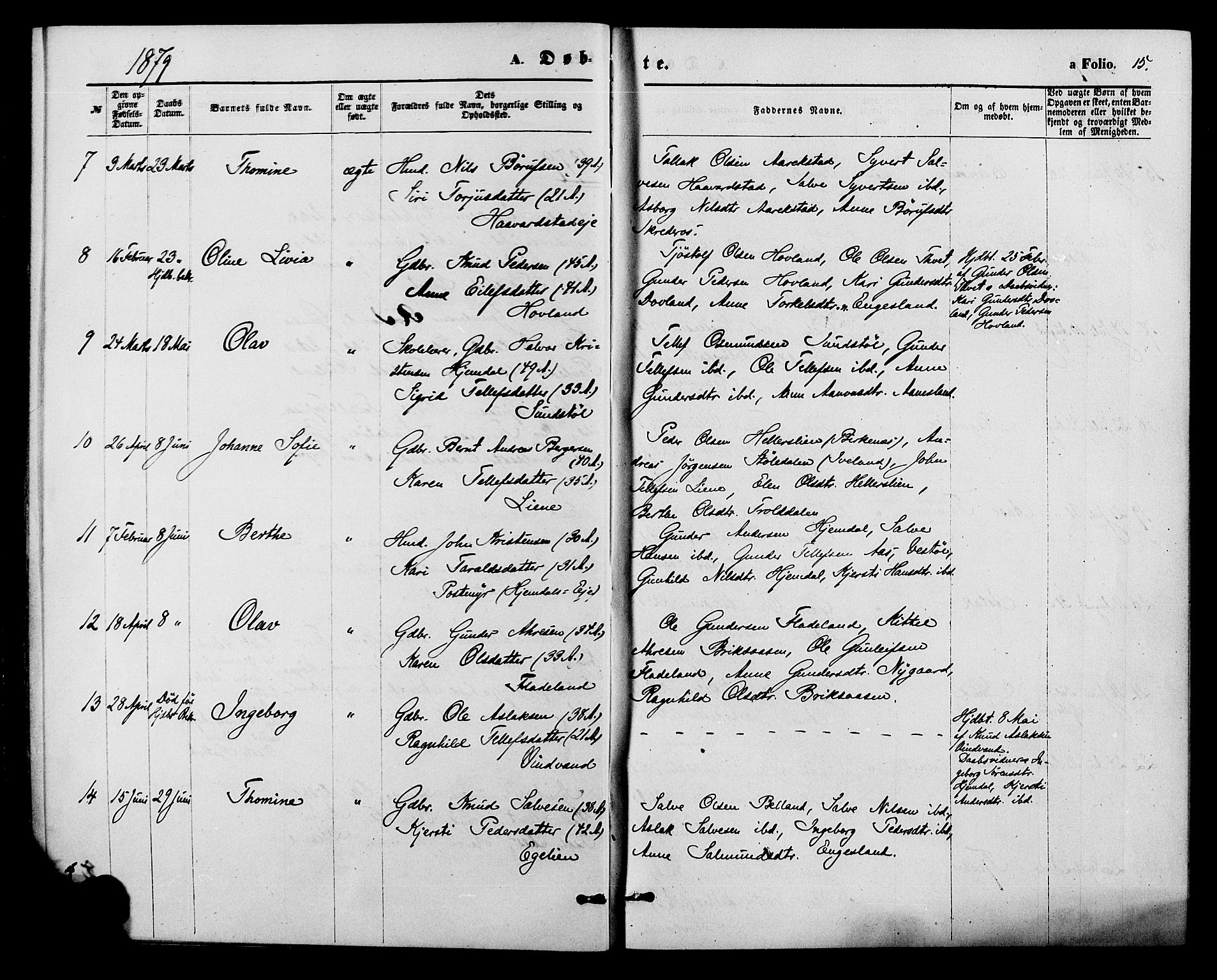 Herefoss sokneprestkontor, AV/SAK-1111-0019/F/Fa/Fab/L0003: Parish register (official) no. A 3, 1875-1886, p. 15