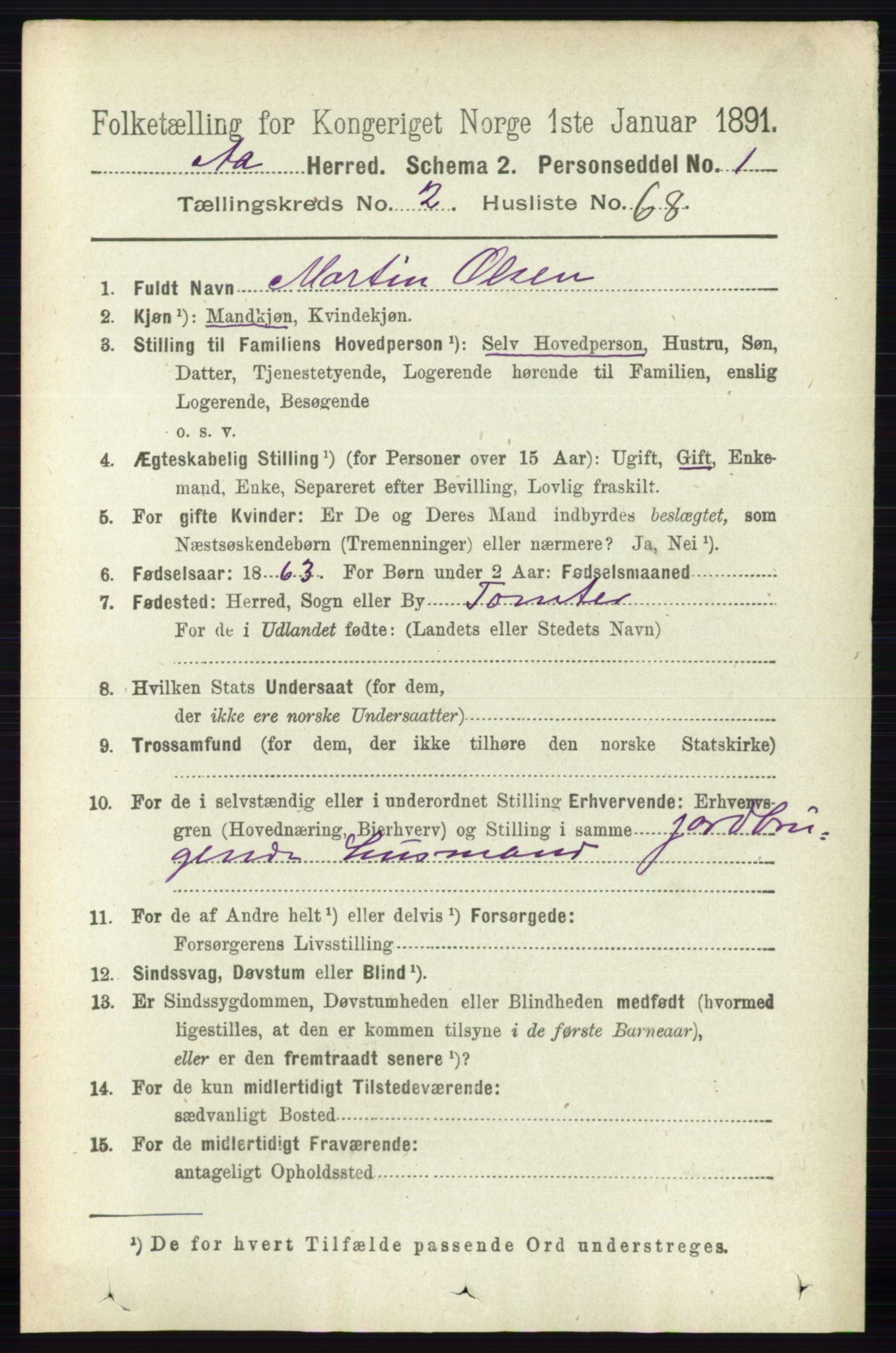 RA, 1891 census for 0214 Ås, 1891, p. 2011