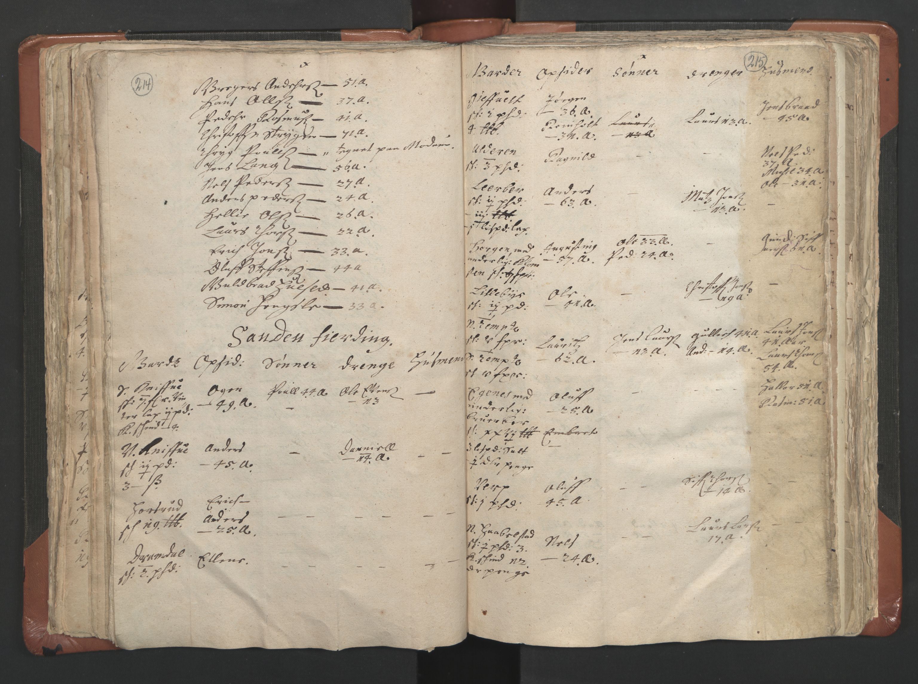 RA, Vicar's Census 1664-1666, no. 9: Bragernes deanery, 1664-1666, p. 214-215
