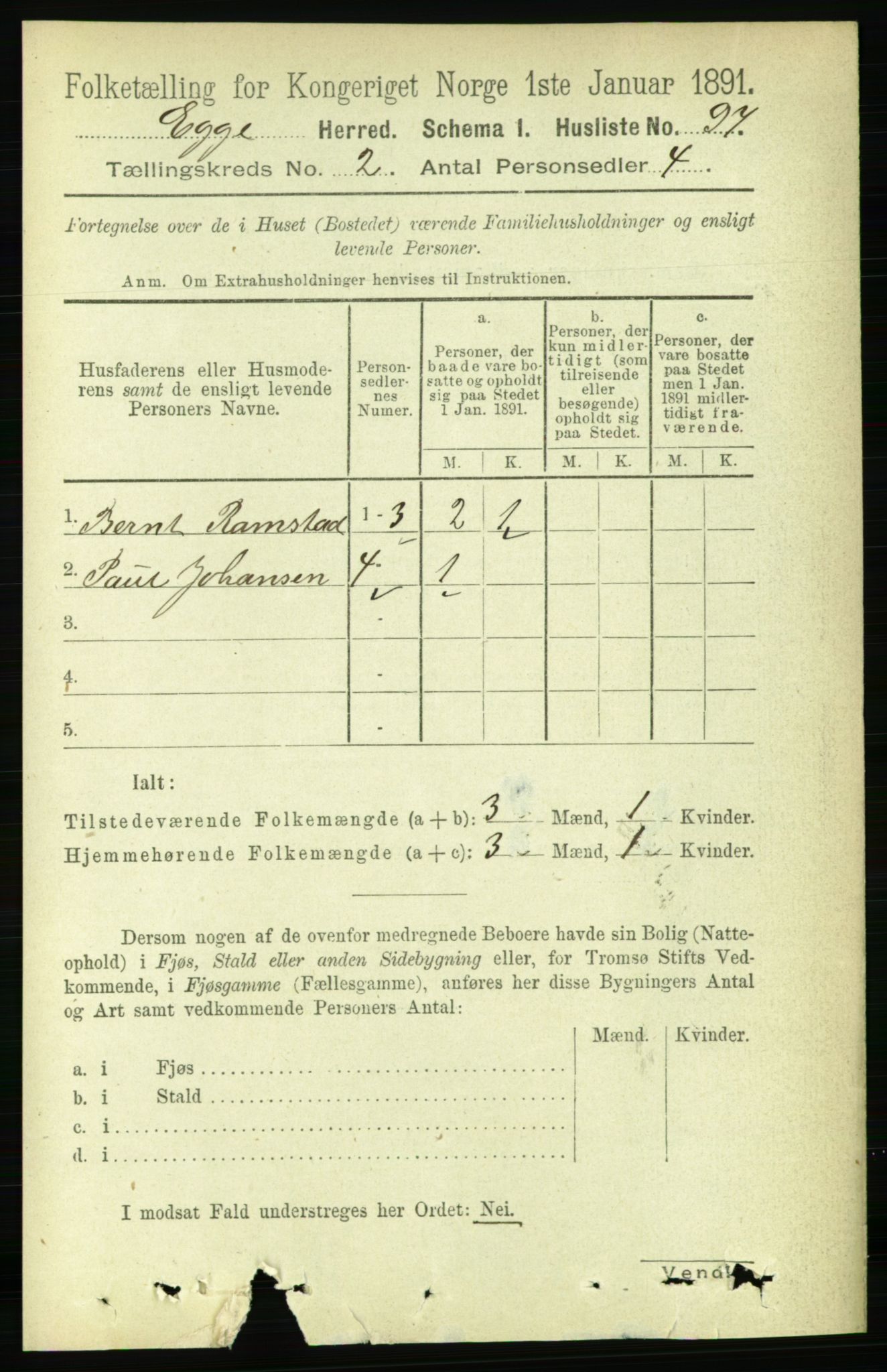 RA, 1891 census for 1733 Egge, 1891, p. 376