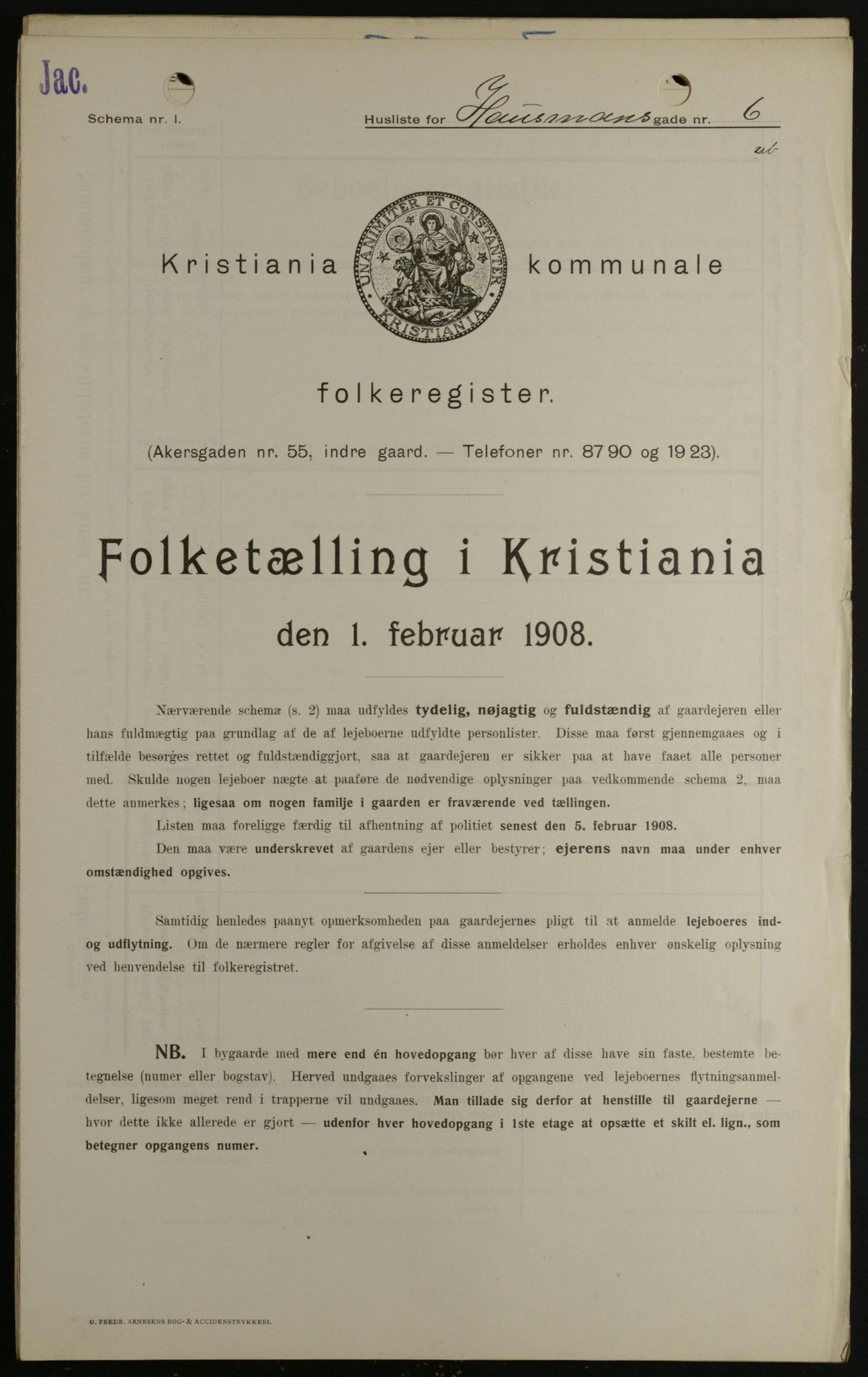 OBA, Municipal Census 1908 for Kristiania, 1908, p. 31713