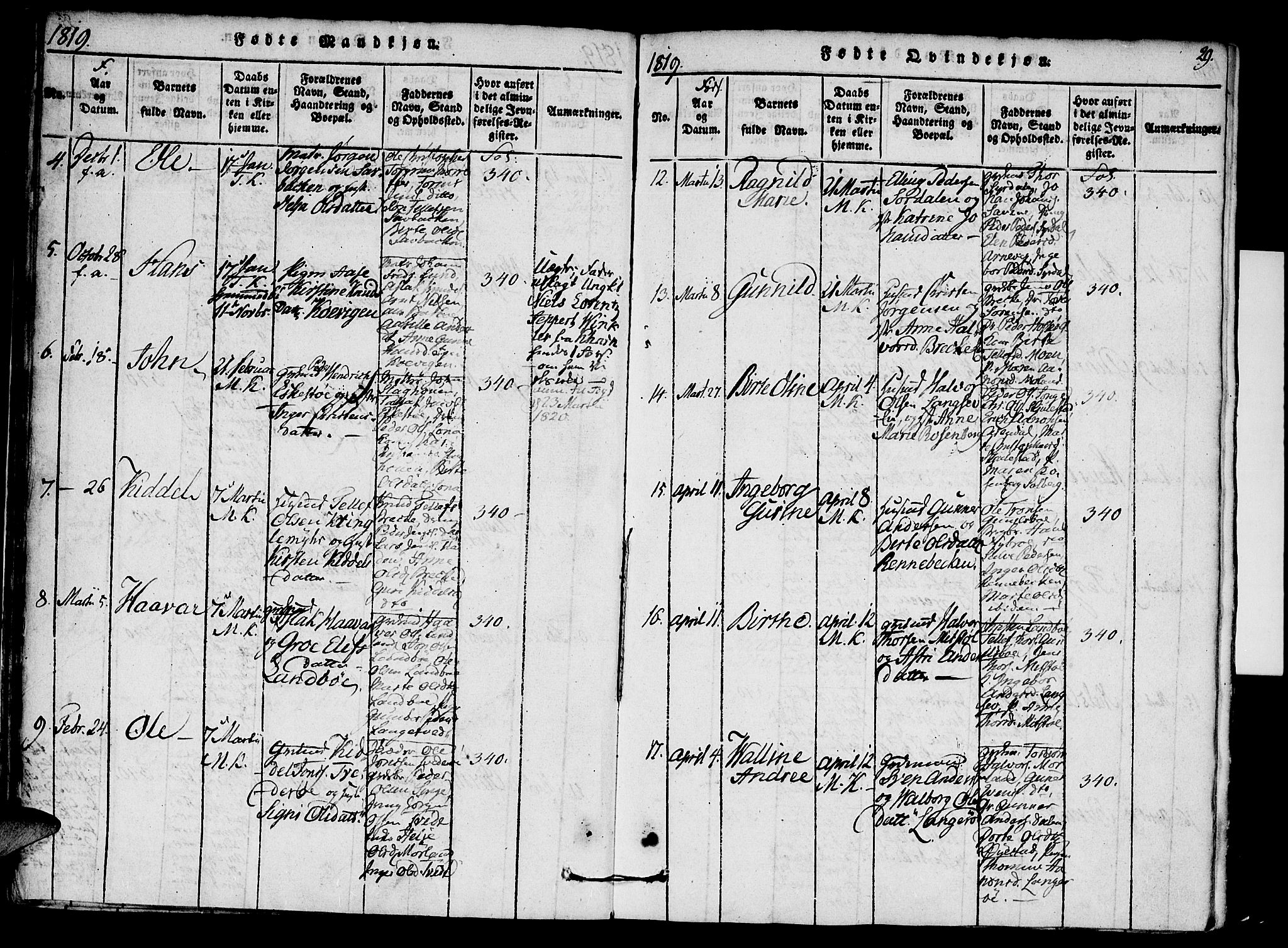 Austre Moland sokneprestkontor, AV/SAK-1111-0001/F/Fa/Faa/L0004: Parish register (official) no. A 4, 1816-1824, p. 29