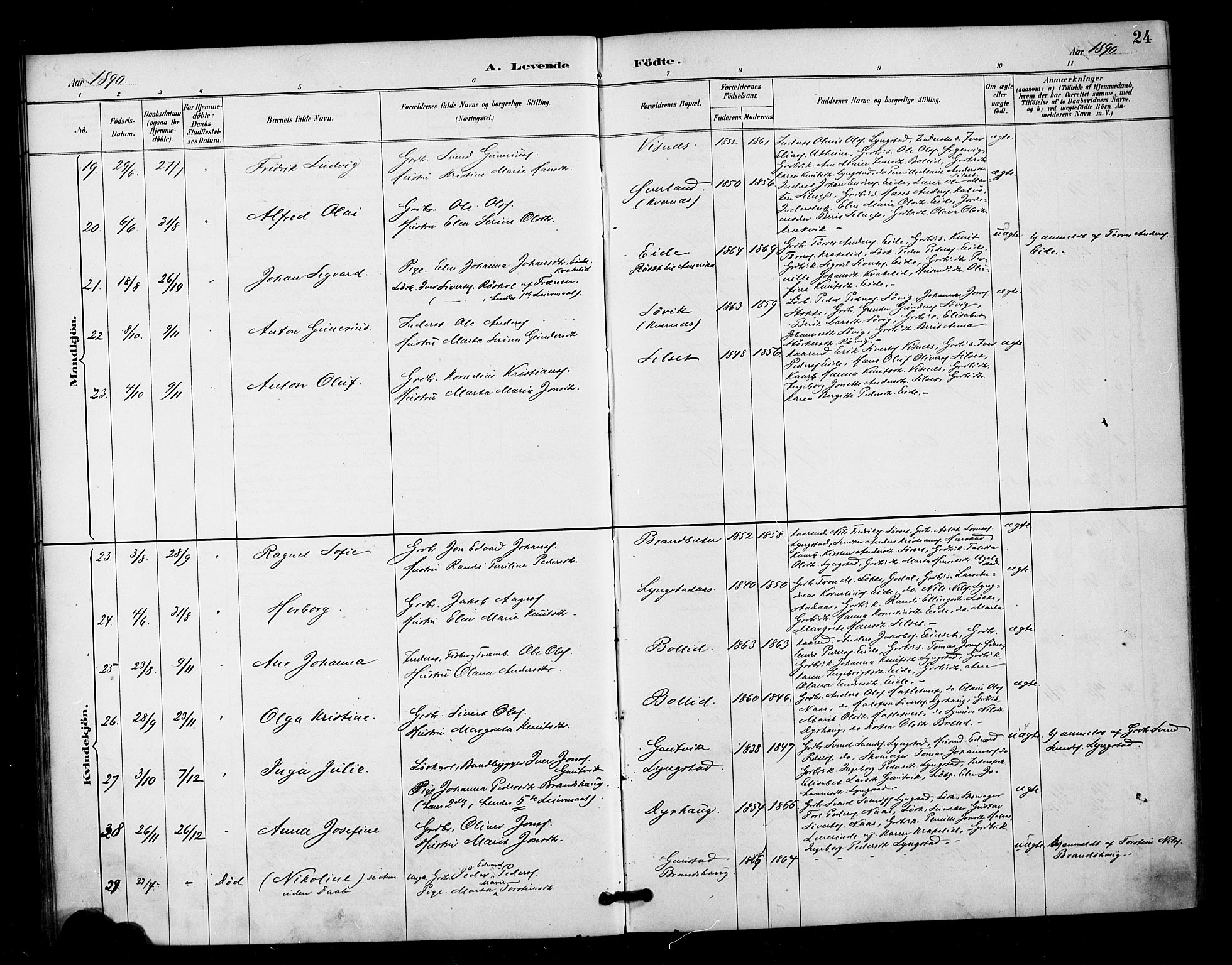 Ministerialprotokoller, klokkerbøker og fødselsregistre - Møre og Romsdal, SAT/A-1454/571/L0836: Parish register (official) no. 571A01, 1884-1899, p. 24