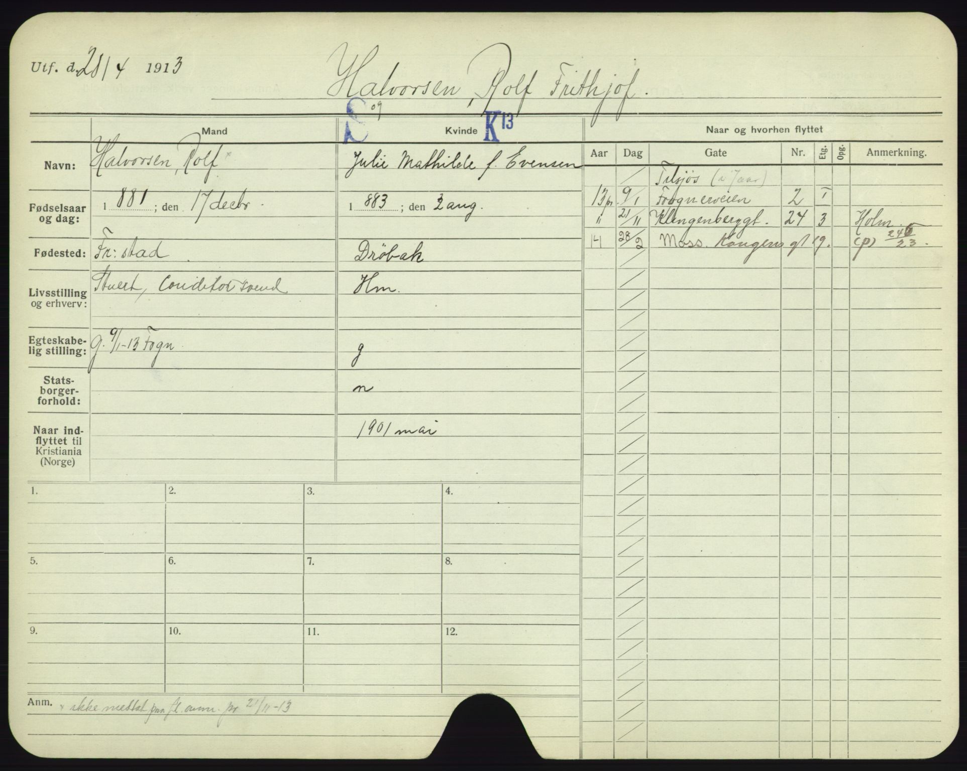 Oslo folkeregister, Registerkort, AV/SAO-A-11715/F/Fa/Fac/L0003: Menn, 1906-1914, p. 1148a