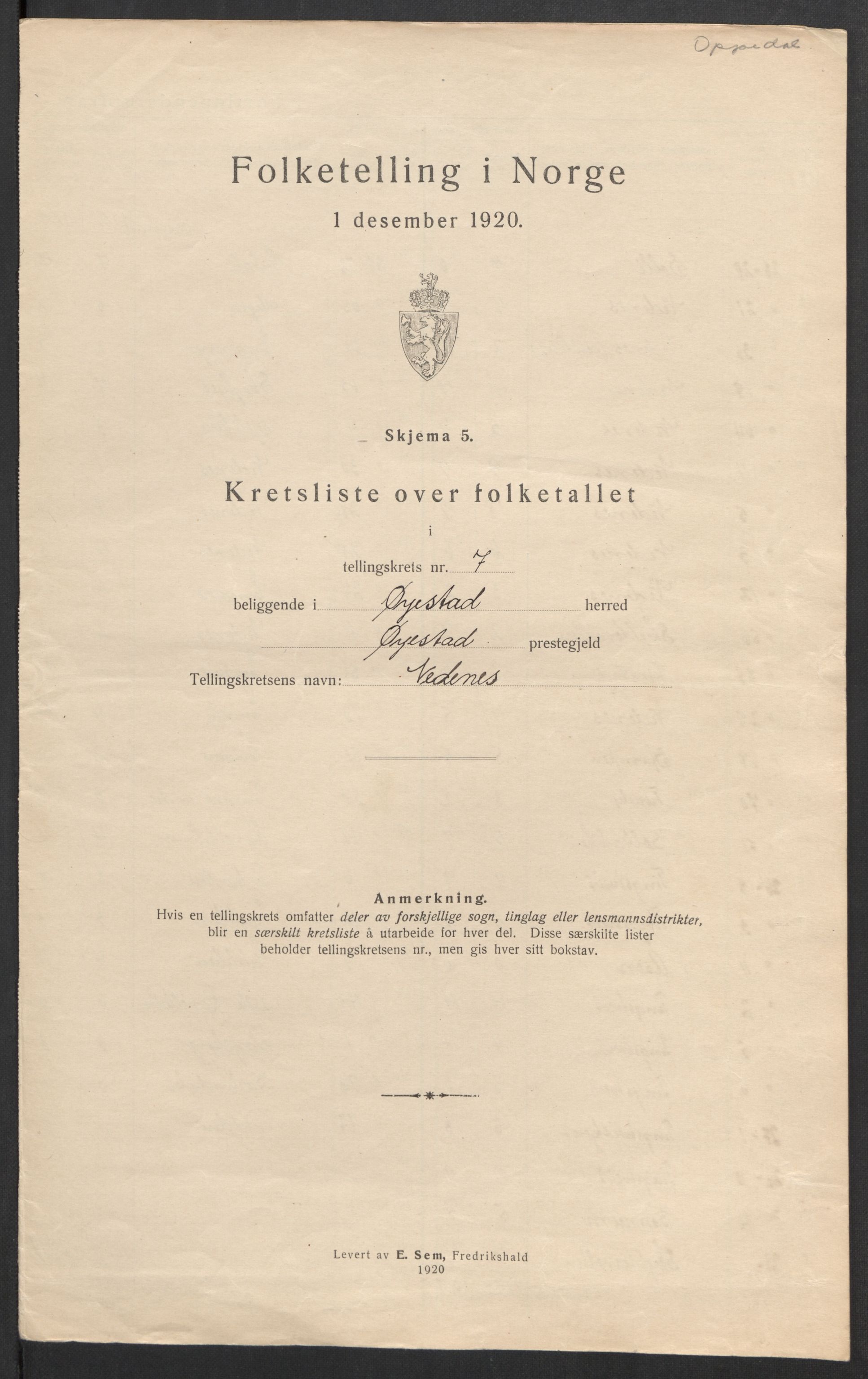 SAK, 1920 census for Øyestad, 1920, p. 24