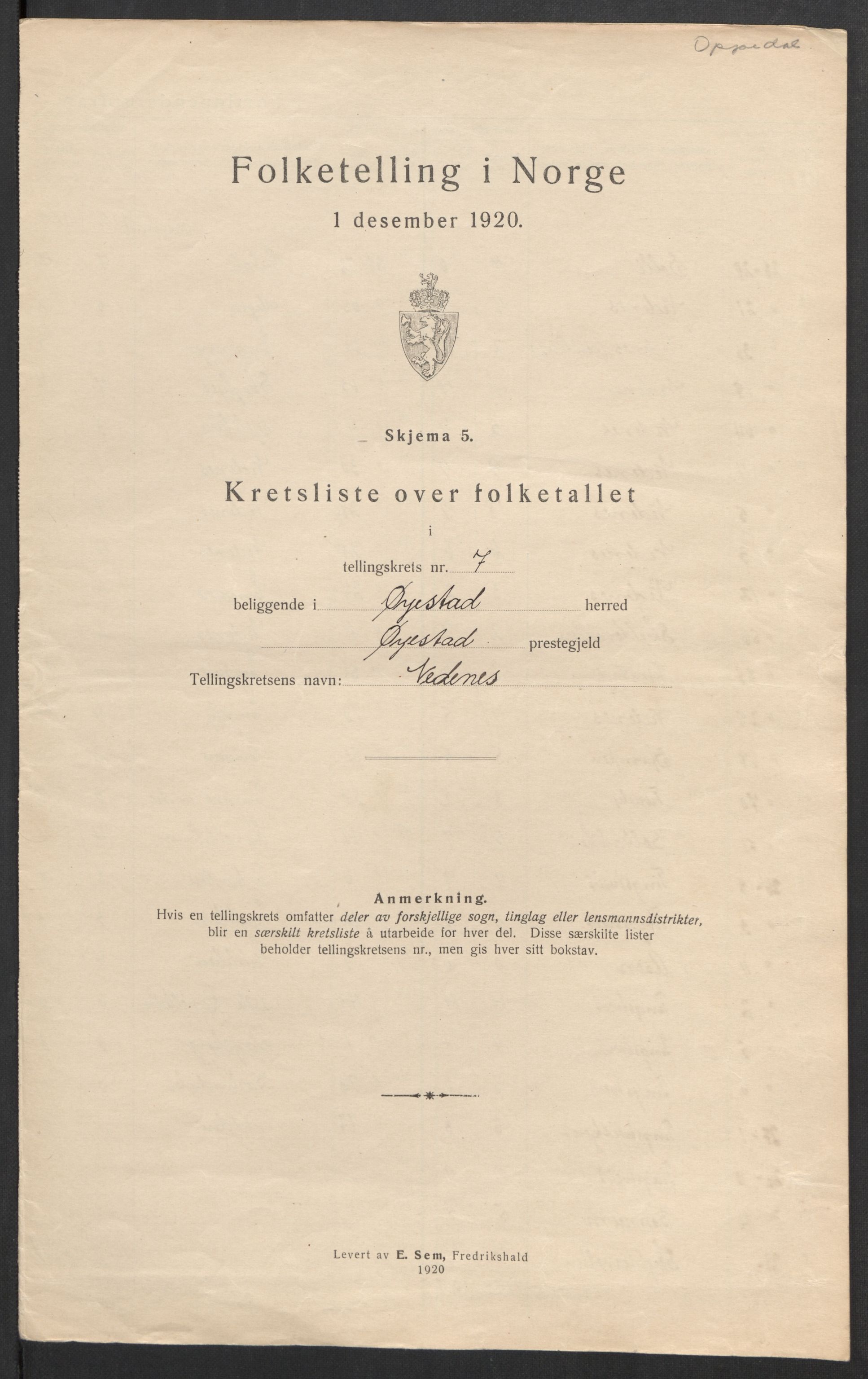 SAK, 1920 census for Øyestad, 1920, p. 24