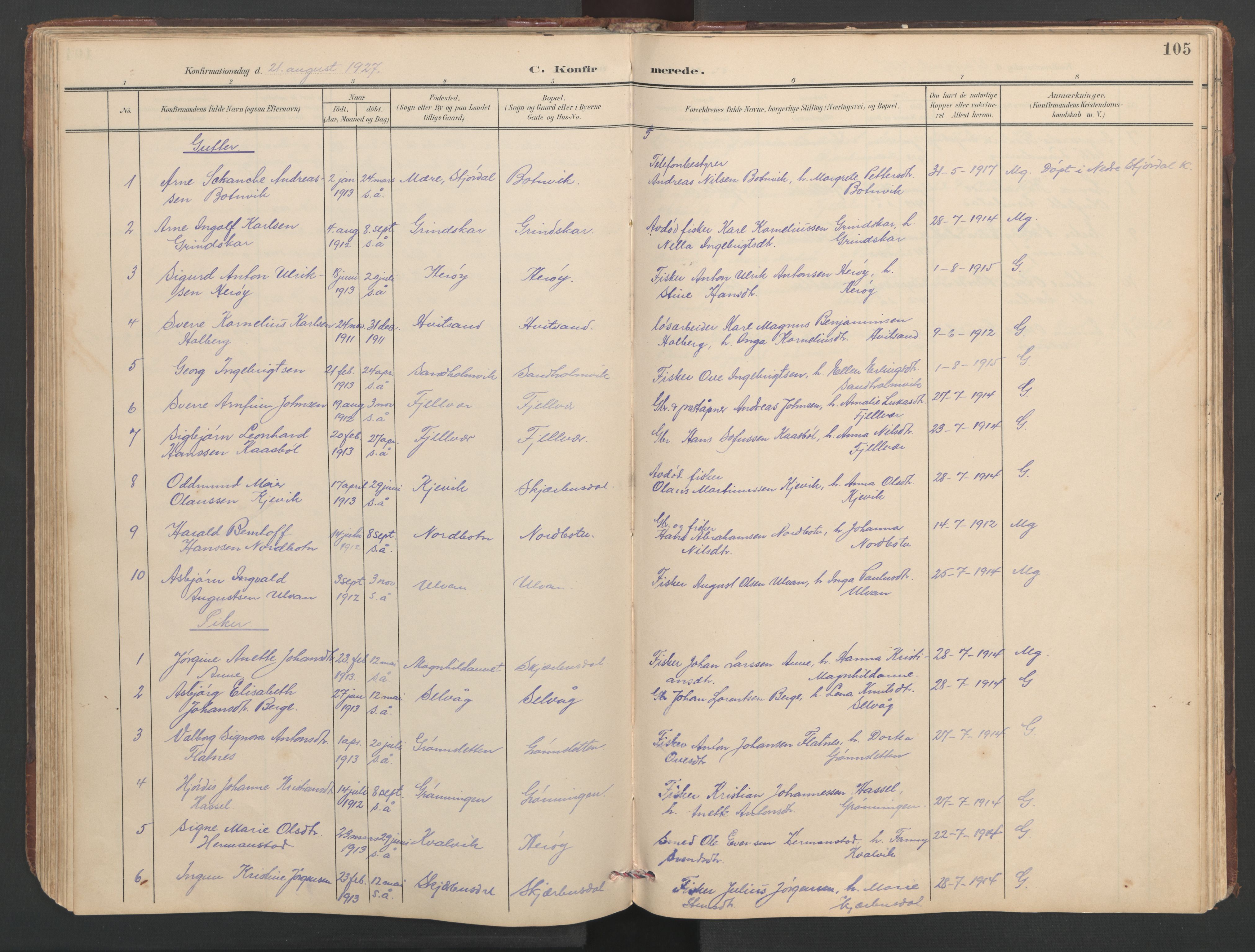 Ministerialprotokoller, klokkerbøker og fødselsregistre - Sør-Trøndelag, SAT/A-1456/638/L0571: Parish register (copy) no. 638C03, 1901-1930, p. 105