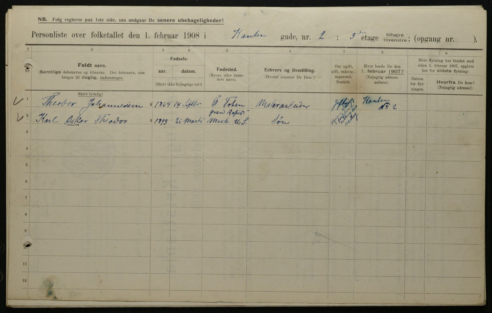 OBA, Municipal Census 1908 for Kristiania, 1908, p. 43138