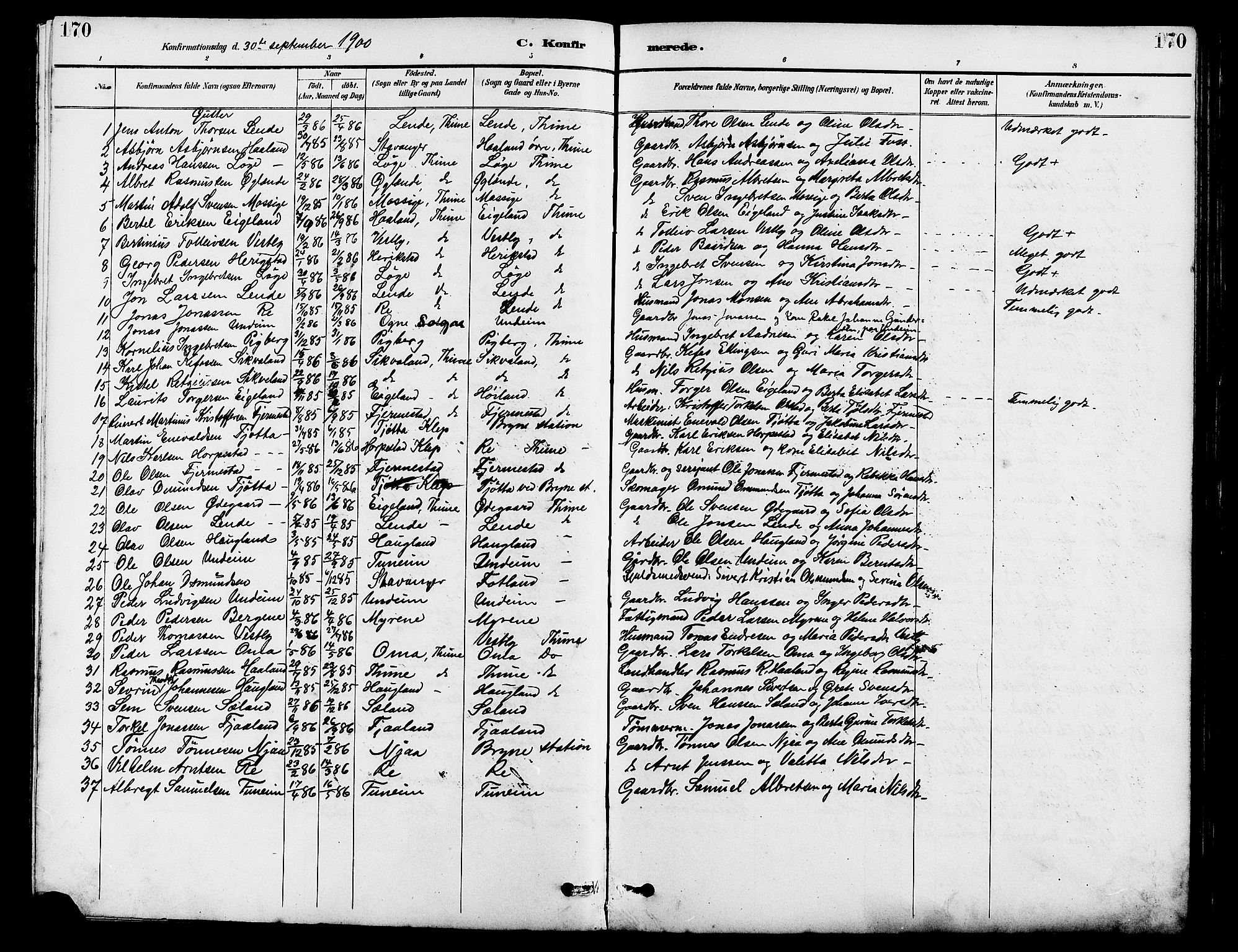 Lye sokneprestkontor, SAST/A-101794/001/30BB/L0007: Parish register (copy) no. B 8, 1889-1909, p. 170