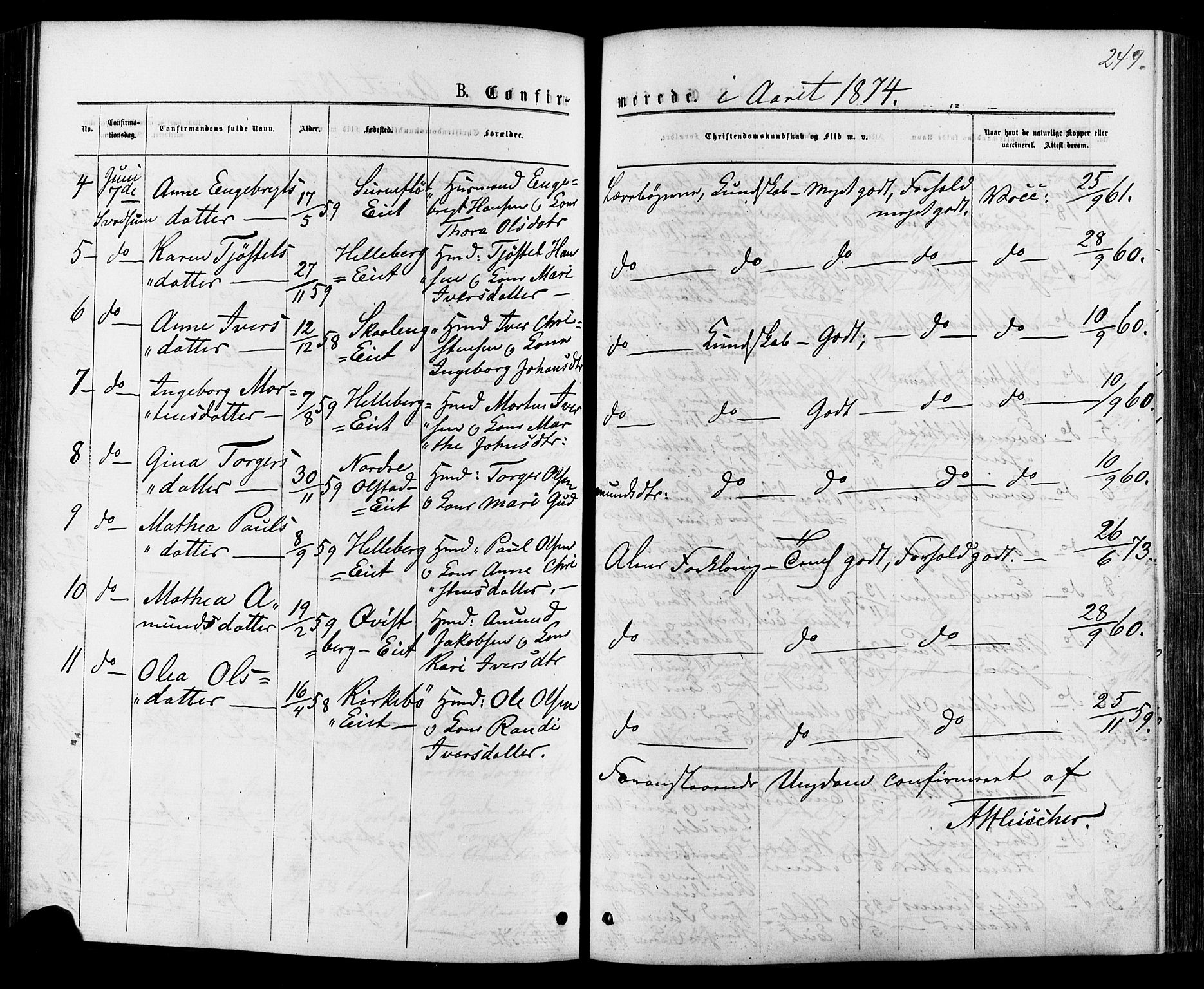Østre Gausdal prestekontor, SAH/PREST-092/H/Ha/Haa/L0001: Parish register (official) no. 1, 1874-1886, p. 249