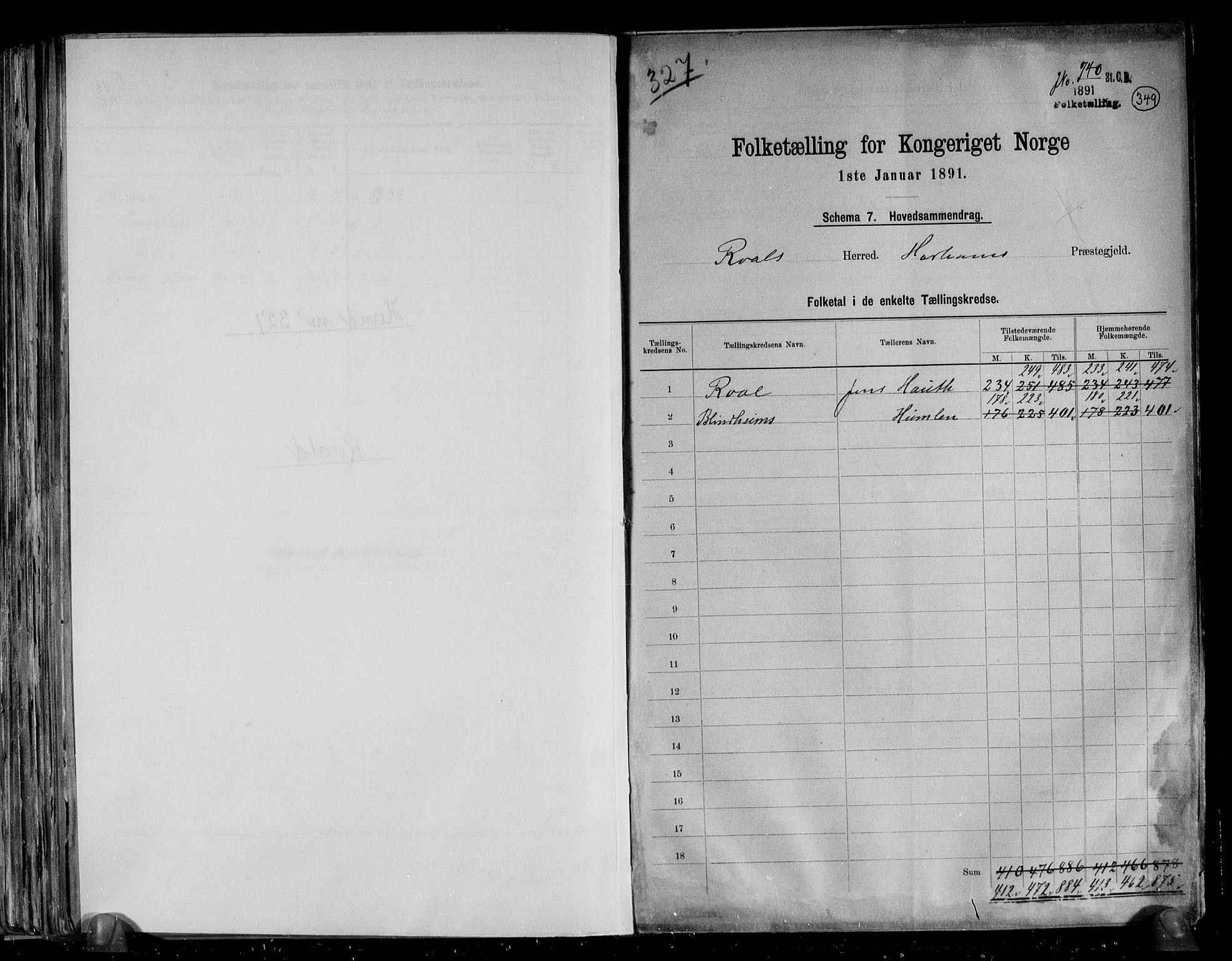 RA, 1891 census for 1533 Roald, 1891, p. 2