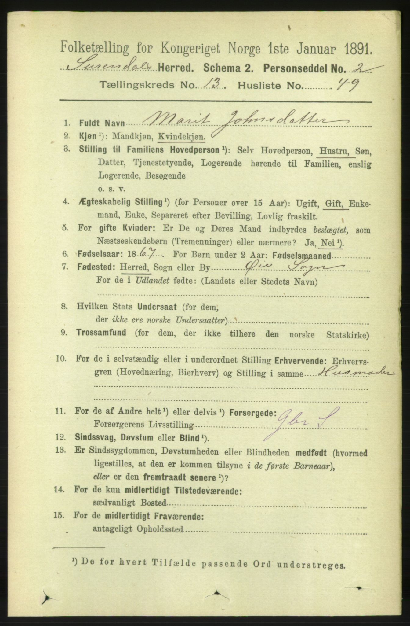 RA, 1891 census for 1566 Surnadal, 1891, p. 3439