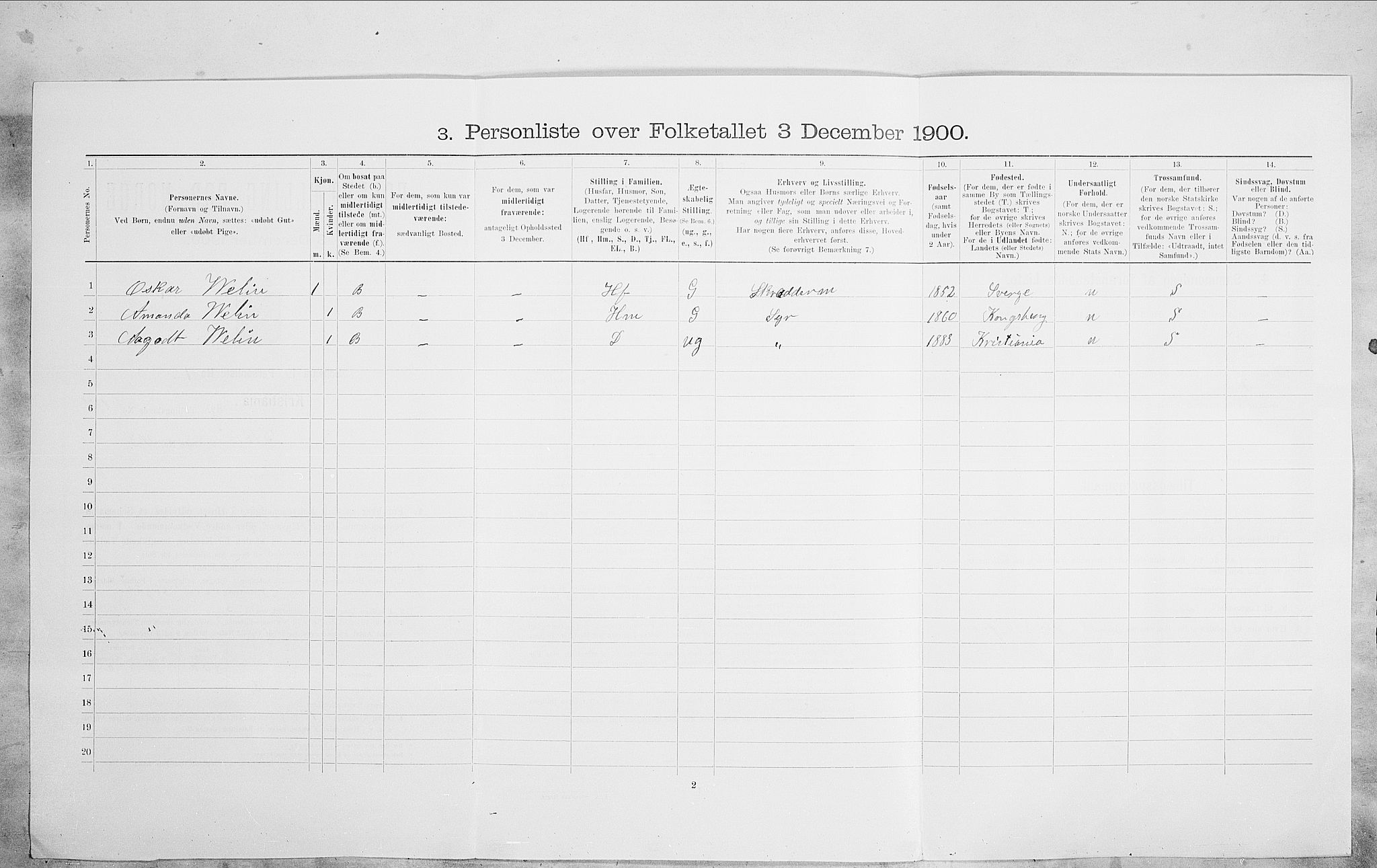 SAO, 1900 census for Kristiania, 1900, p. 92604