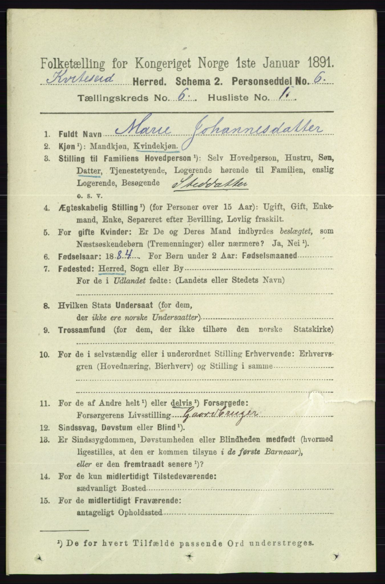 RA, 1891 census for 0829 Kviteseid, 1891, p. 1173