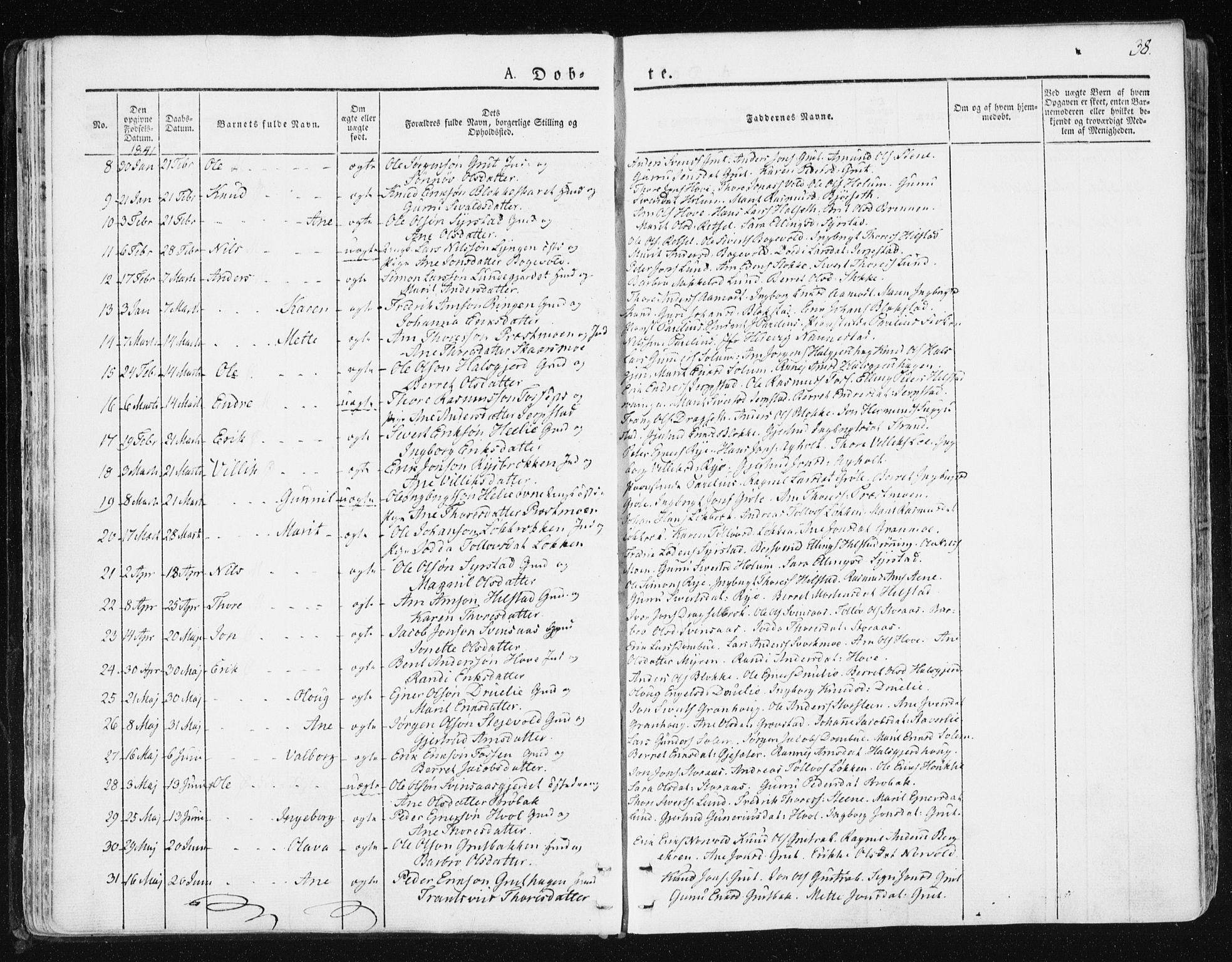 Ministerialprotokoller, klokkerbøker og fødselsregistre - Sør-Trøndelag, AV/SAT-A-1456/672/L0855: Parish register (official) no. 672A07, 1829-1860, p. 38