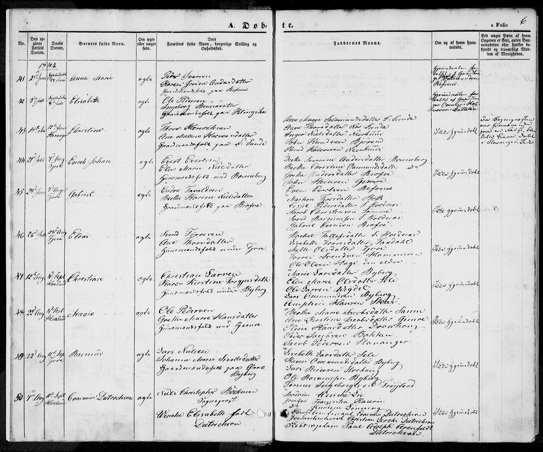 Håland sokneprestkontor, AV/SAST-A-101802/001/30BA/L0006: Parish register (official) no. A 6, 1842-1853, p. 6