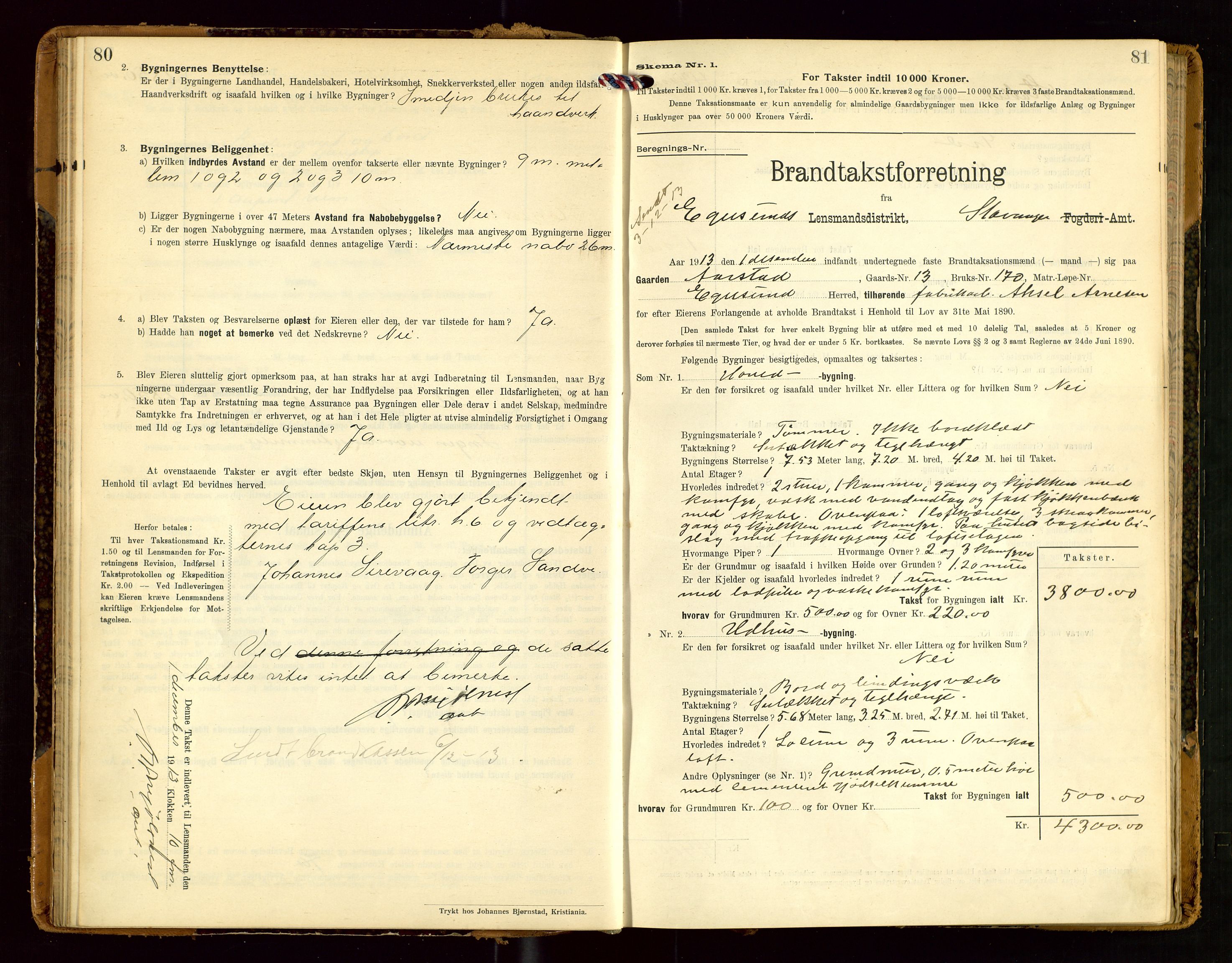 Eigersund lensmannskontor, SAST/A-100171/Gob/L0002: "Brandtakstprotokol", 1910-1916, p. 80-81