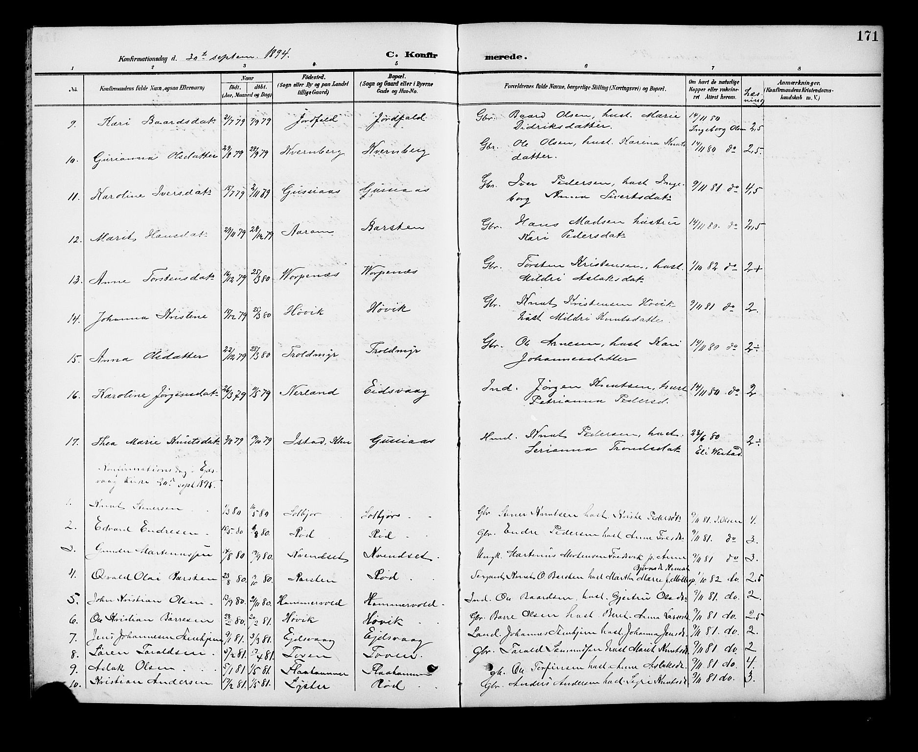 Ministerialprotokoller, klokkerbøker og fødselsregistre - Møre og Romsdal, AV/SAT-A-1454/551/L0632: Parish register (copy) no. 551C04, 1894-1920, p. 171