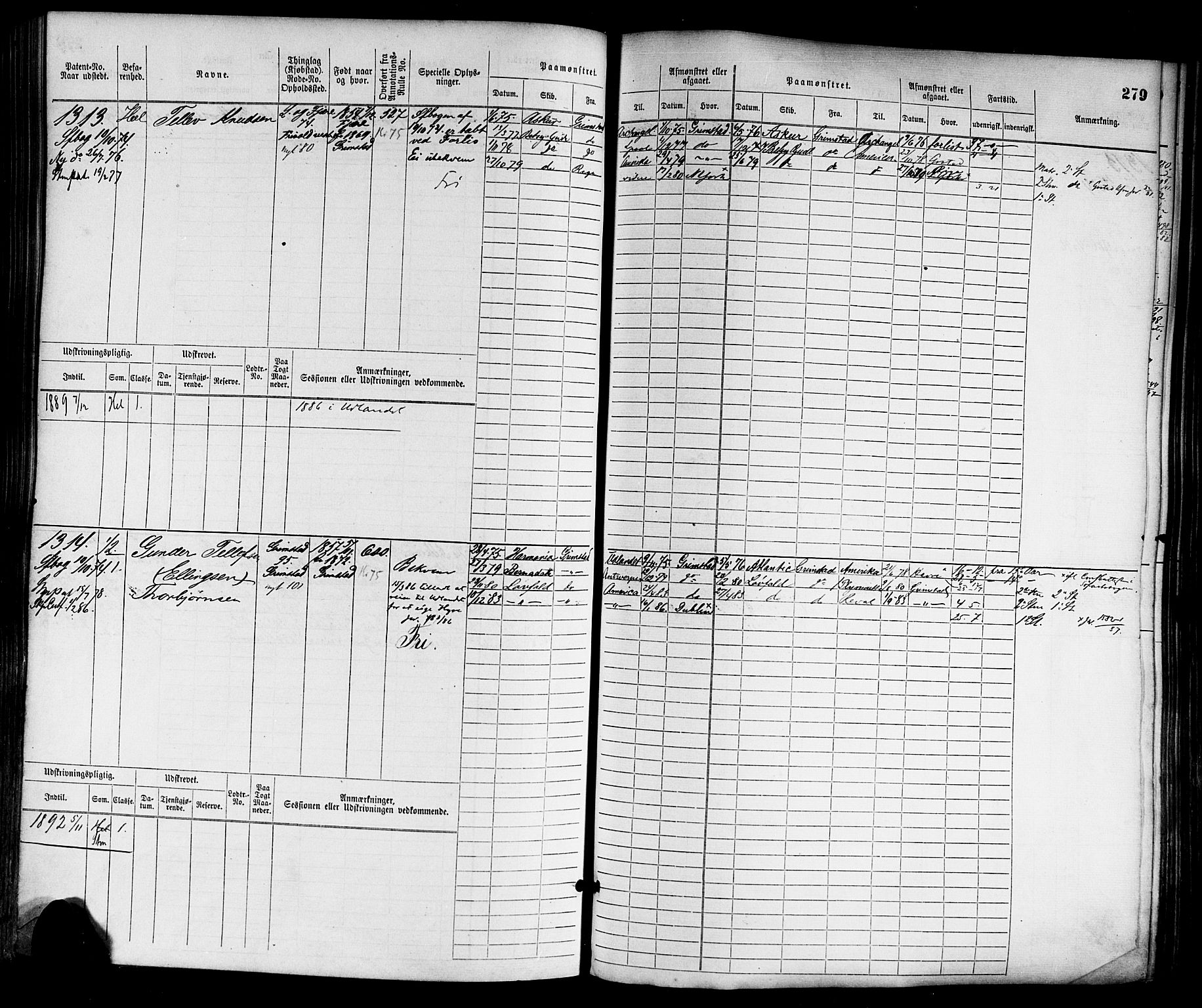 Grimstad mønstringskrets, SAK/2031-0013/F/Fb/L0002: Hovedrulle nr 759-1517, F-5, 1869-1877, p. 289