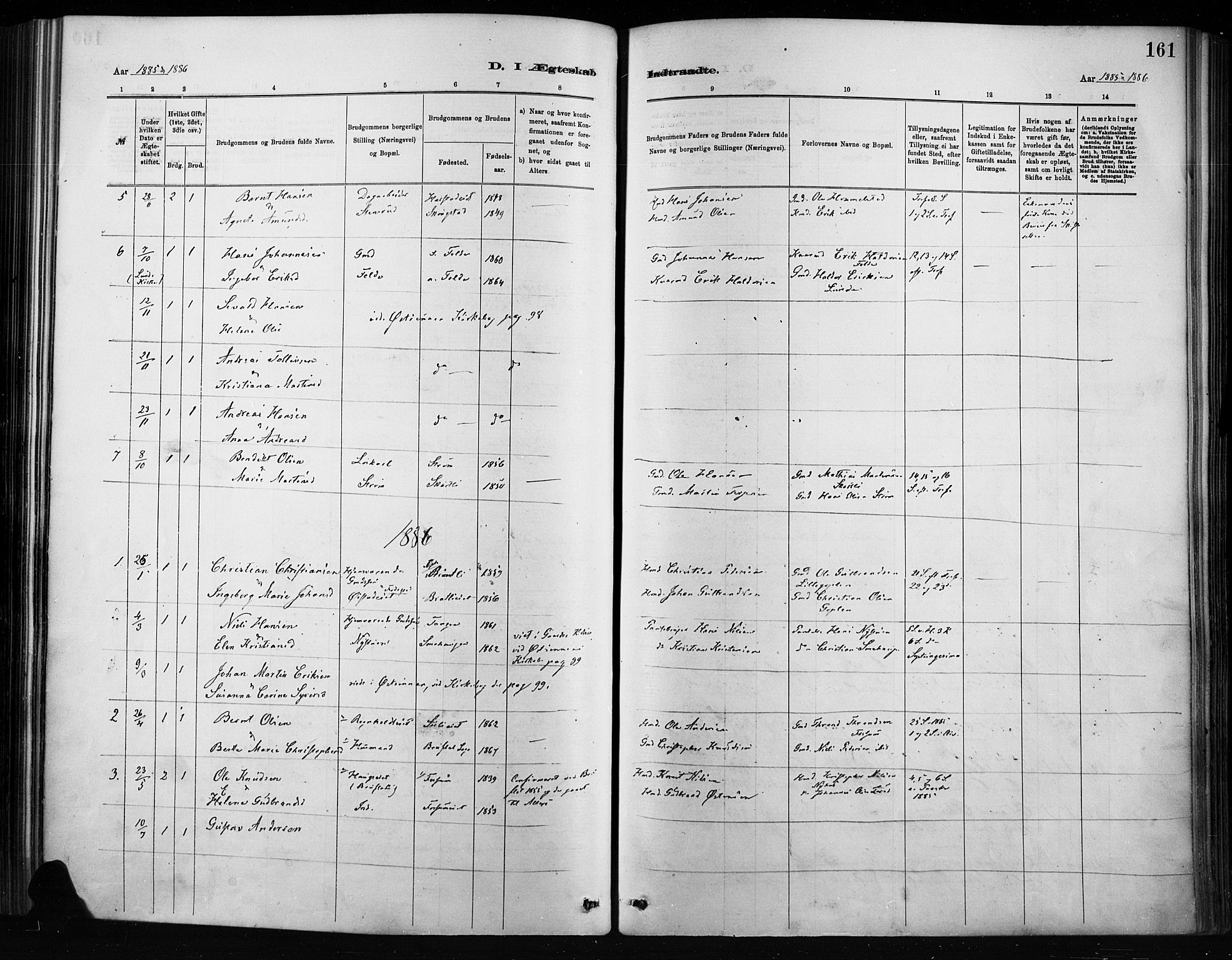 Nordre Land prestekontor, AV/SAH-PREST-124/H/Ha/Haa/L0004: Parish register (official) no. 4, 1882-1896, p. 161