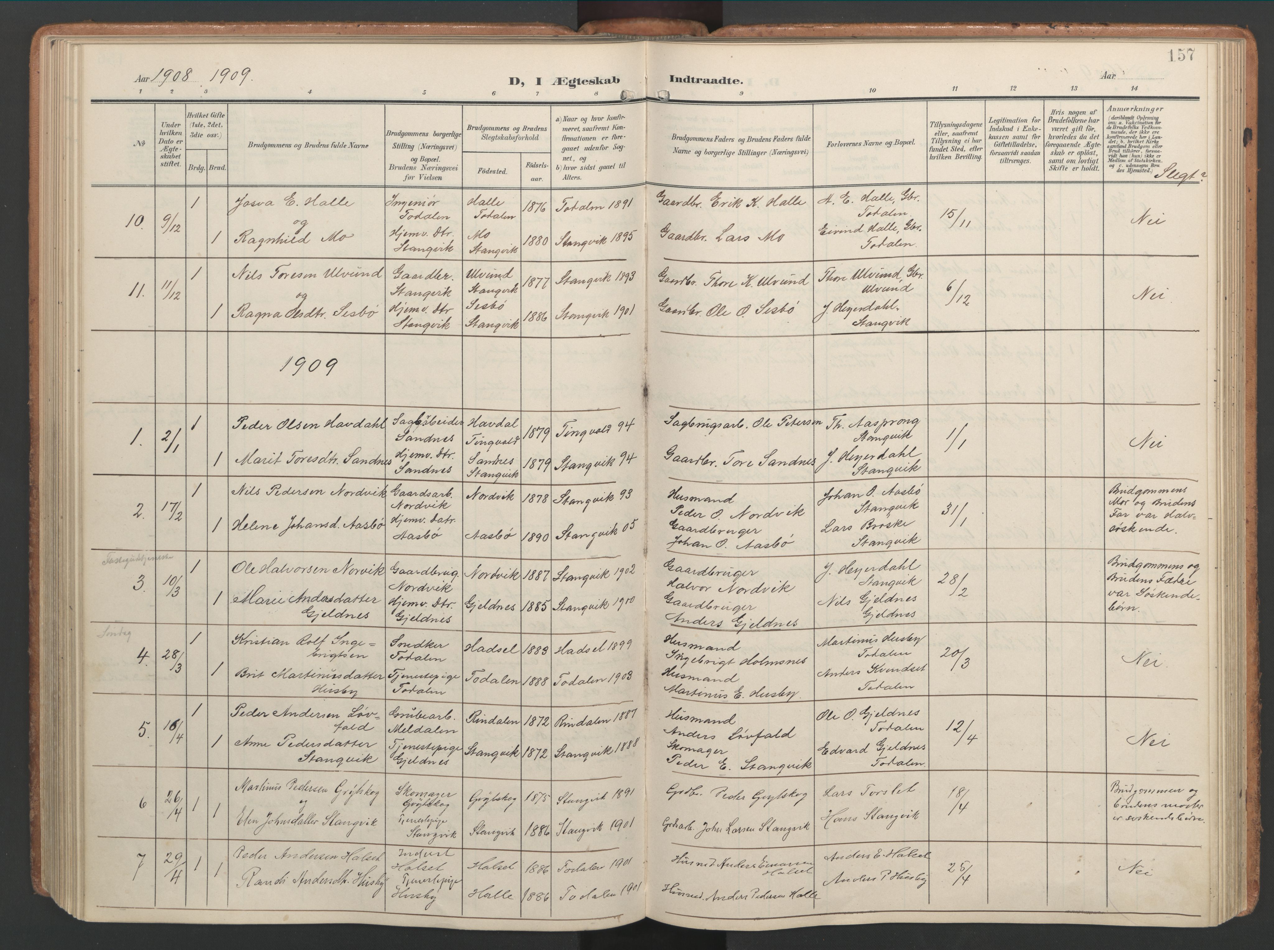 Ministerialprotokoller, klokkerbøker og fødselsregistre - Møre og Romsdal, AV/SAT-A-1454/592/L1030: Parish register (official) no. 592A08, 1901-1925, p. 157