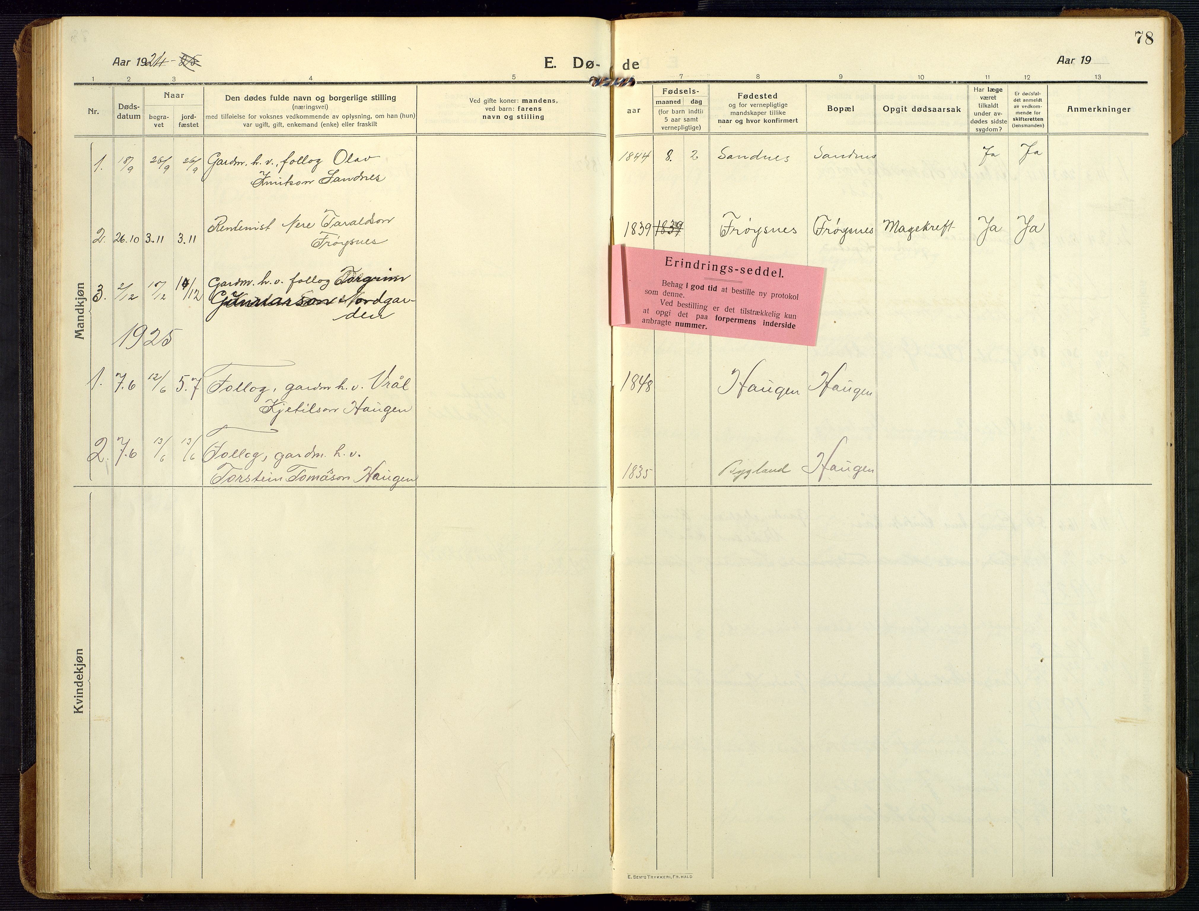 Bygland sokneprestkontor, SAK/1111-0006/F/Fb/Fbc/L0003: Parish register (copy) no. B 3, 1916-1975, p. 78