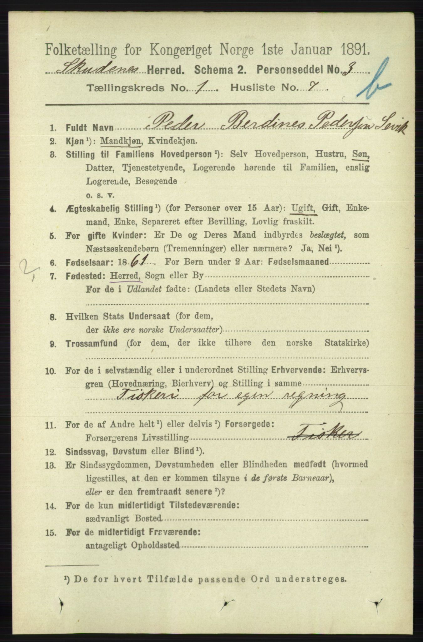 RA, 1891 census for 1150 Skudenes, 1891, p. 3440