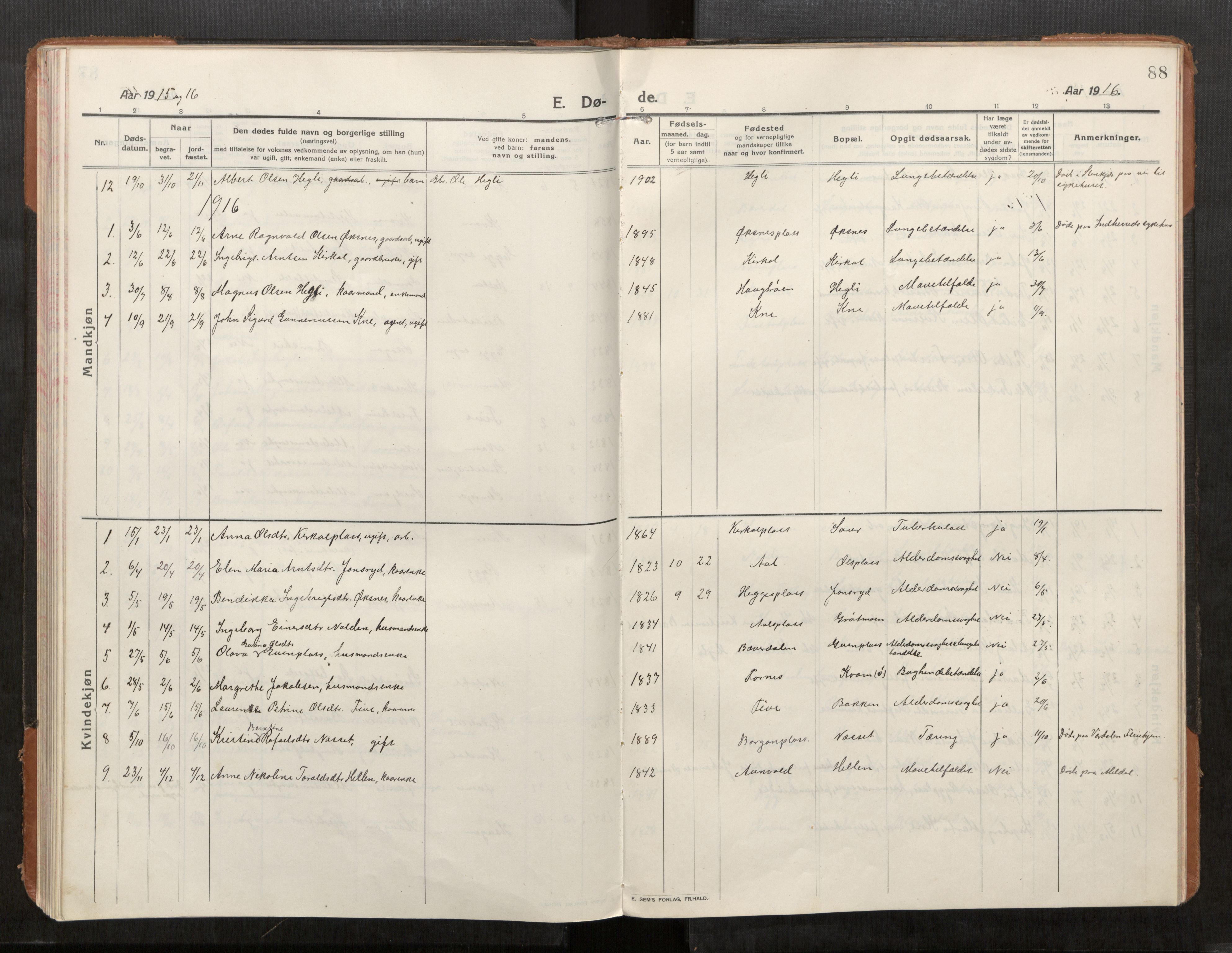 Stod sokneprestkontor, SAT/A-1164/1/I/I1/I1a/L0004: Parish register (official) no. 4, 1913-1933, p. 88