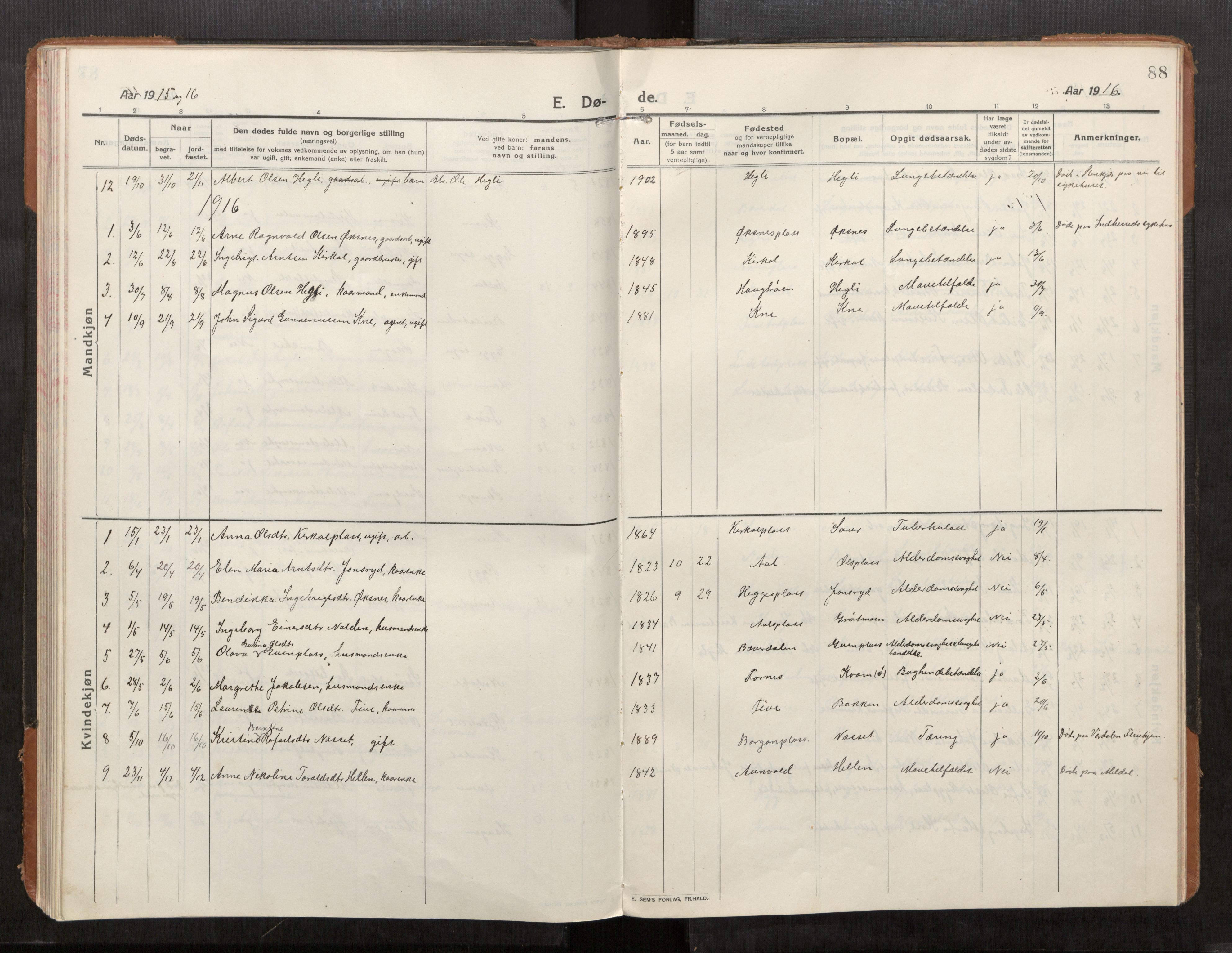 Stod sokneprestkontor, AV/SAT-A-1164/1/I/I1/I1a/L0004: Parish register (official) no. 4, 1913-1933, p. 88