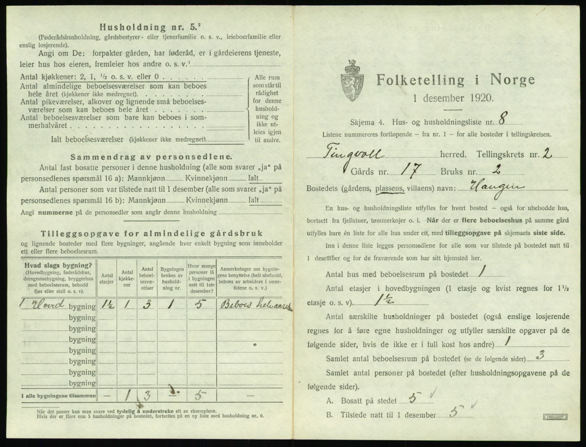 SAT, 1920 census for Tingvoll, 1920, p. 92