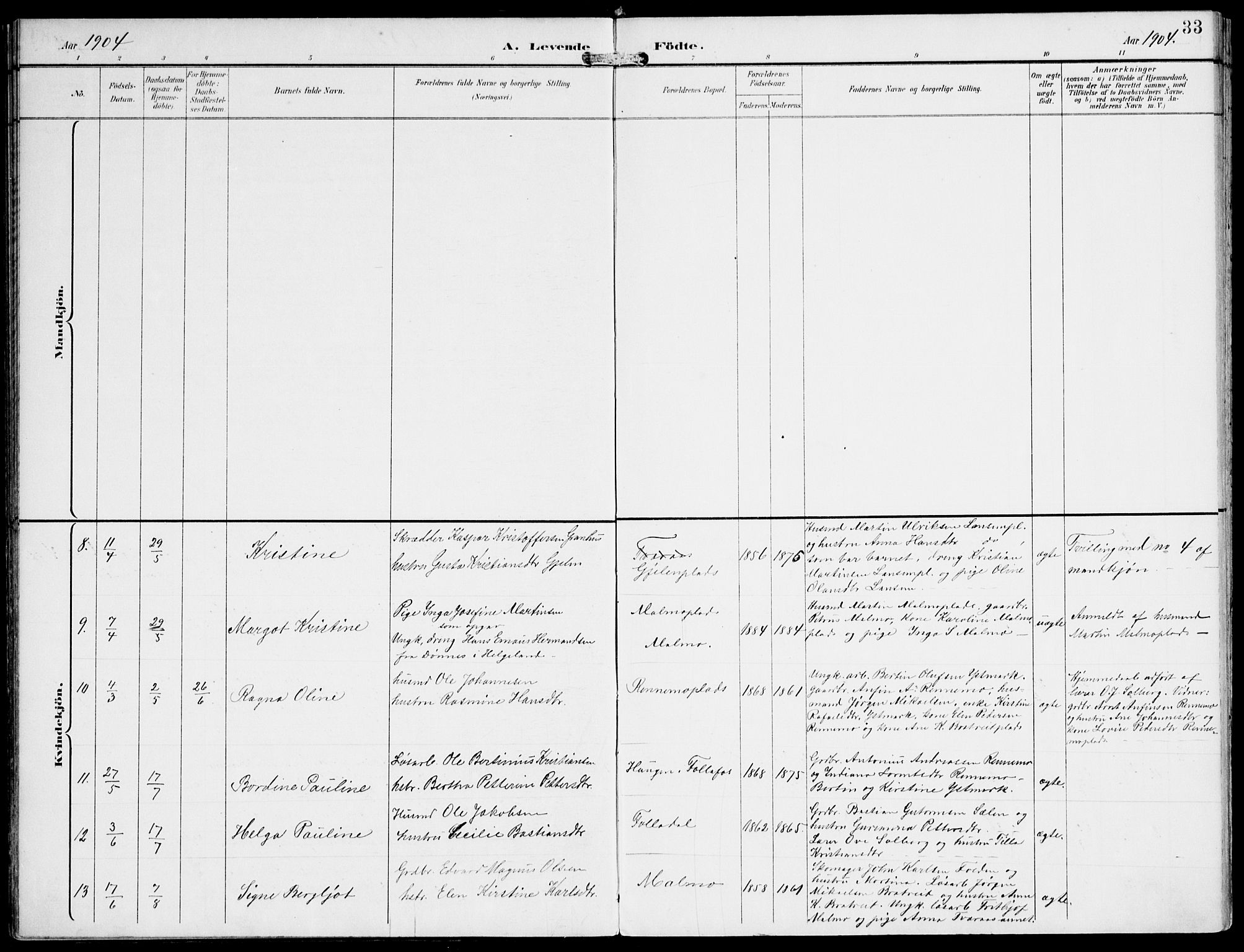 Ministerialprotokoller, klokkerbøker og fødselsregistre - Nord-Trøndelag, SAT/A-1458/745/L0430: Parish register (official) no. 745A02, 1895-1913, p. 33