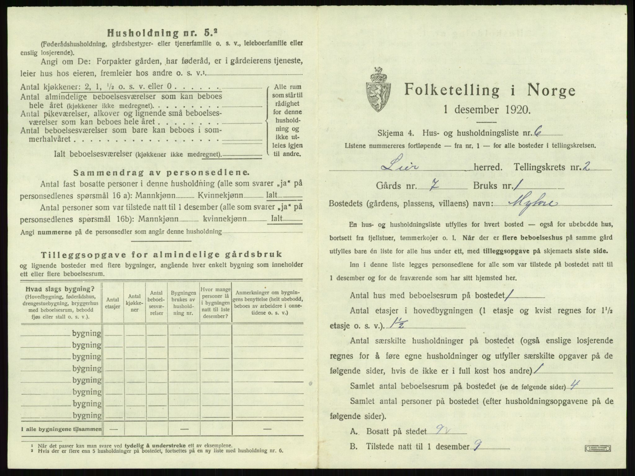 SAKO, 1920 census for Lier, 1920, p. 222