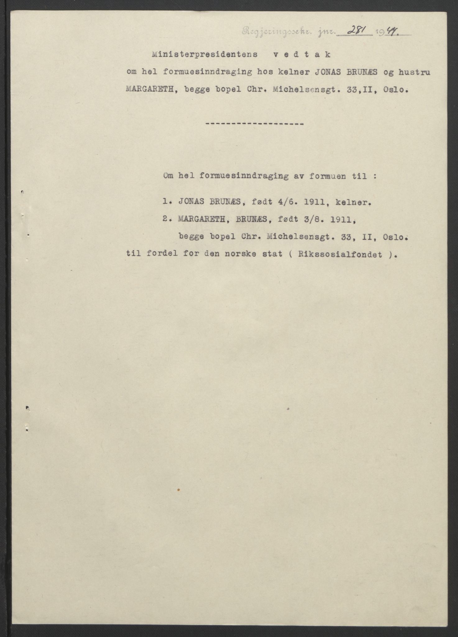 NS-administrasjonen 1940-1945 (Statsrådsekretariatet, de kommisariske statsråder mm), AV/RA-S-4279/D/Db/L0111/0003: Saker fra krigsårene / Journal, 1940-1945, p. 345