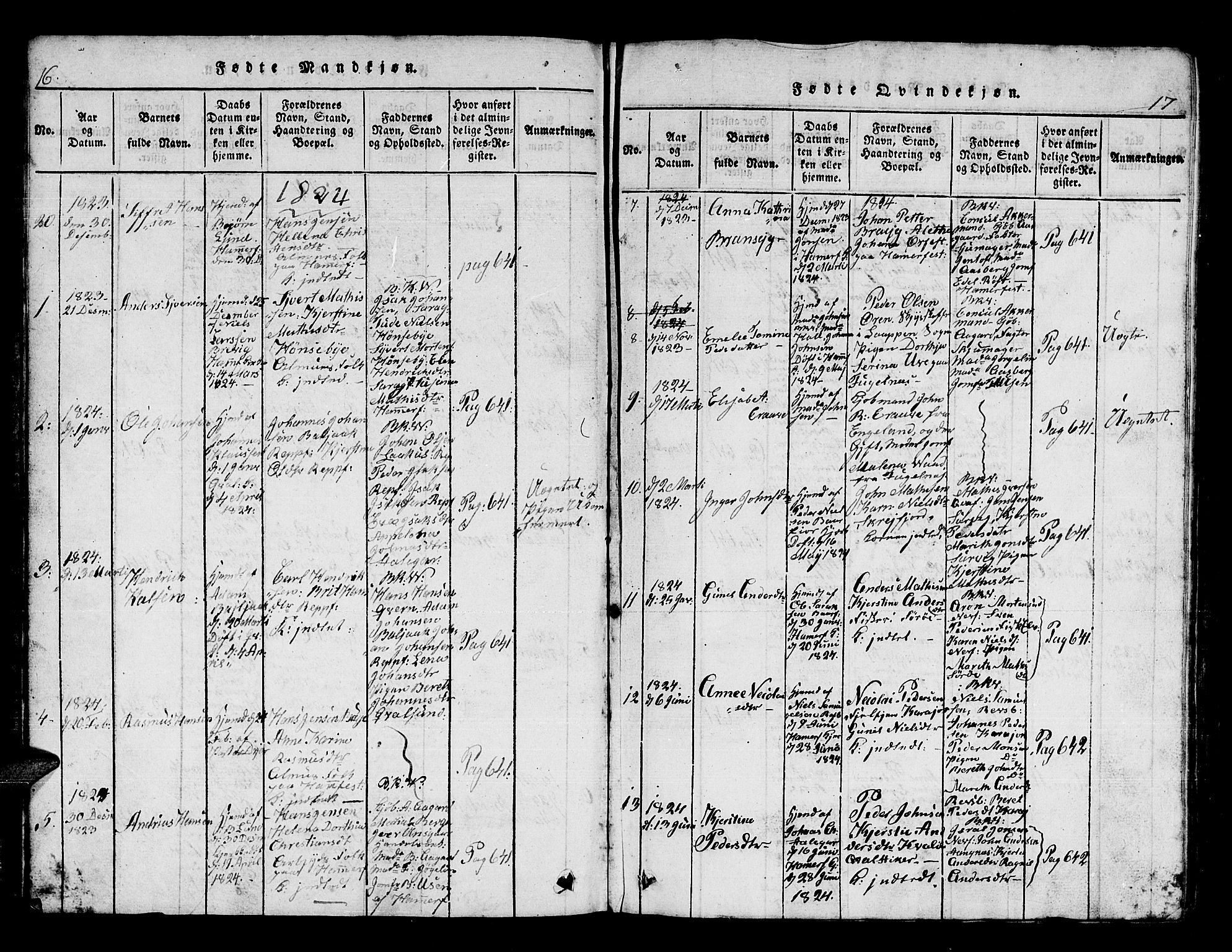 Hammerfest sokneprestkontor, AV/SATØ-S-1347/H/Hb/L0001.klokk: Parish register (copy) no. 1, 1822-1850, p. 16-17