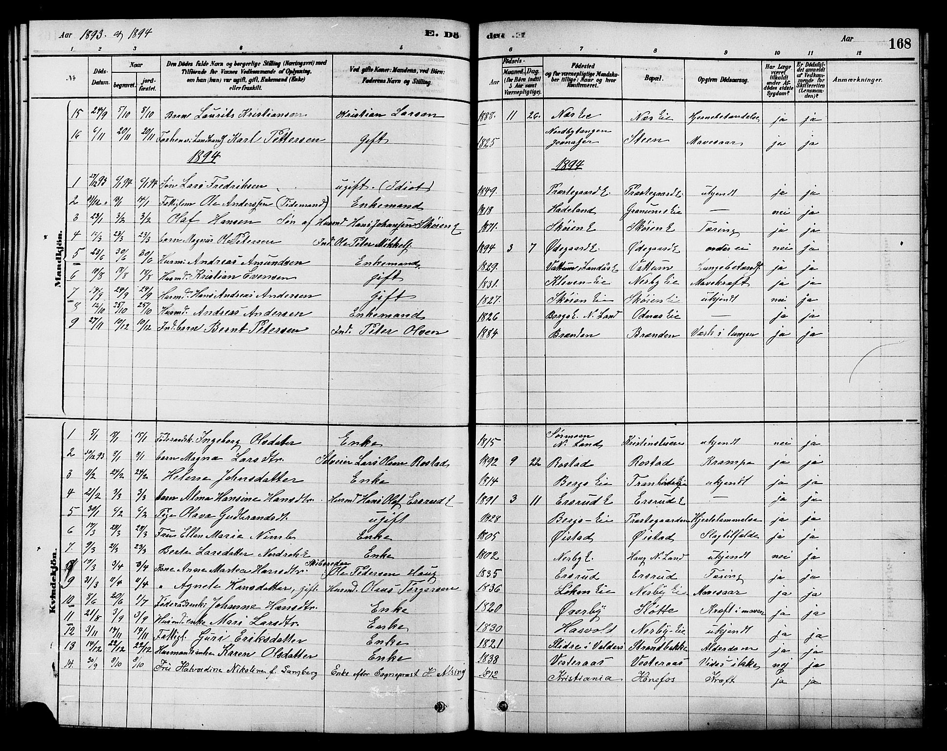 Søndre Land prestekontor, SAH/PREST-122/K/L0002: Parish register (official) no. 2, 1878-1894, p. 168